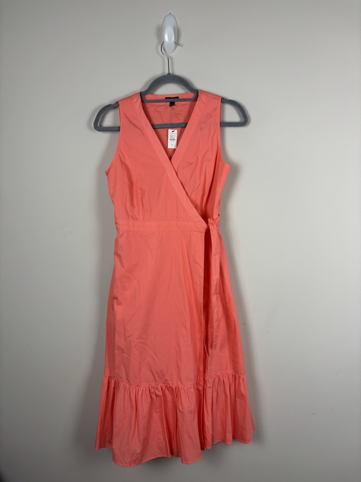 Nwt Talbots Sleeveless Ruffle Wrap Midi Dress Size 2P Orange V-Neck Cotton