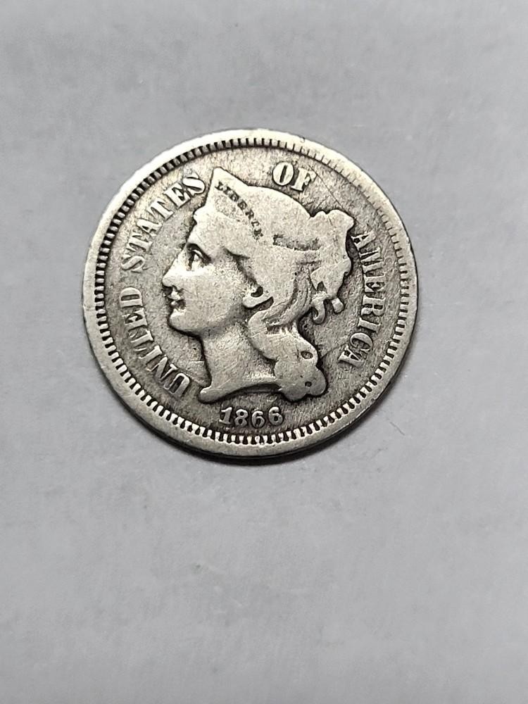1866 THREE CENT Nickel CHEAP  B
