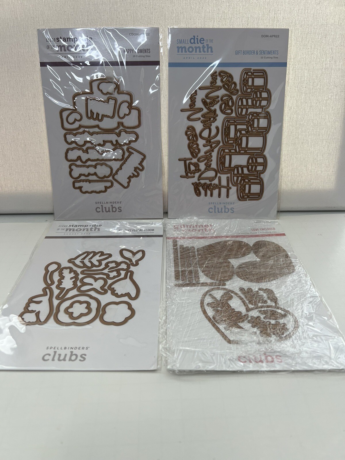 SpellBinders Club Cutting Dies 4 pkgs 2022  Happy Love Gift 38 Dies 7 Foil Plate
