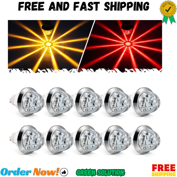 Partsam 10 Pcs 3/4 inch Amber to Red LED Watermelon Side Marker Amber/Red 