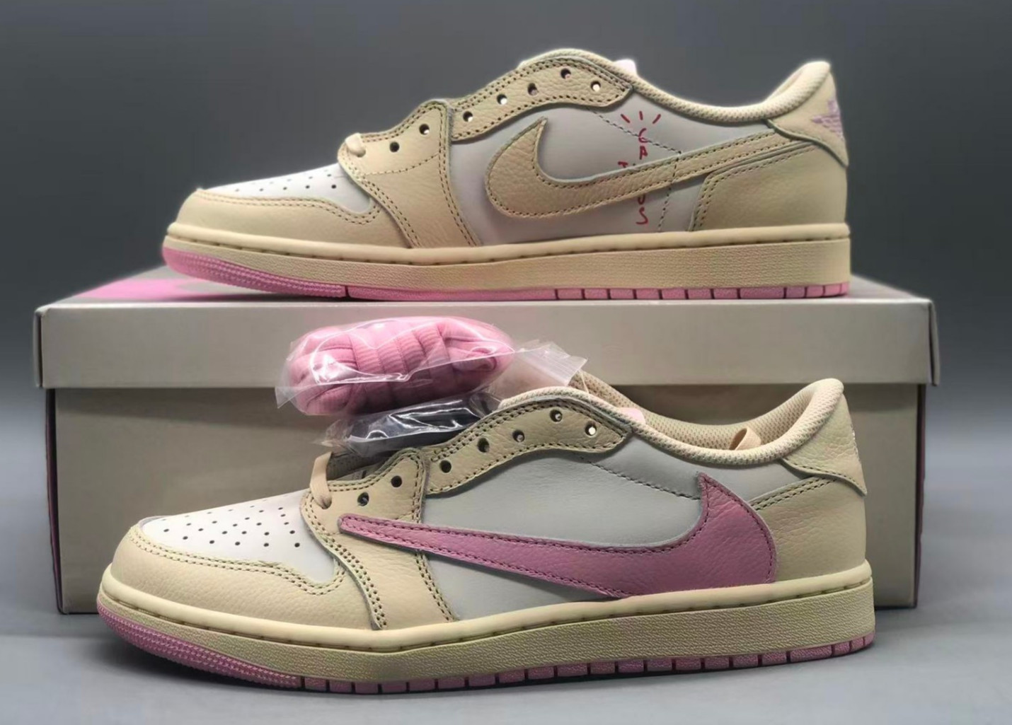 Men's Travis Scott x Jordan 1 Low OG “Shy Pink”  Sneakers  IQ7604-100