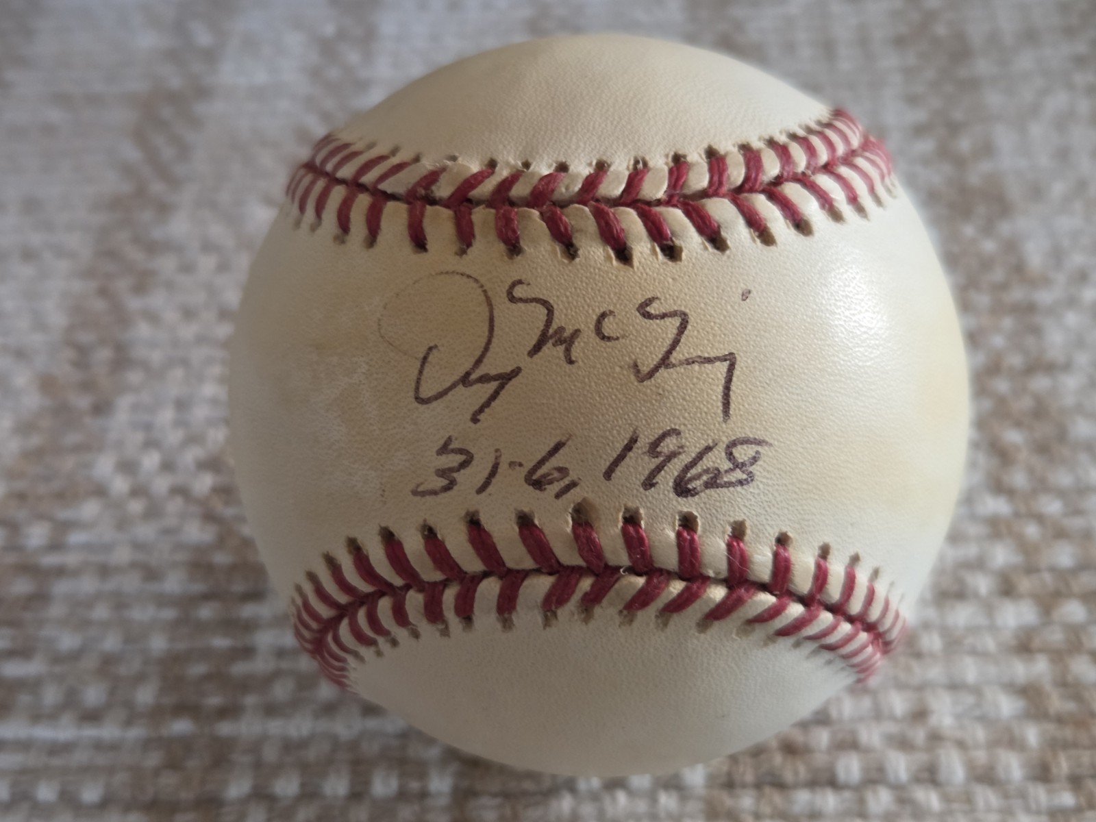 DENNY MCLAIN last 30 game winner signed Baseball INSCRIBED \
