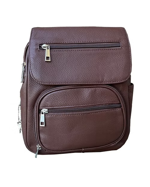 Brown Roma Leathers Compact Leather Concealment Backpack