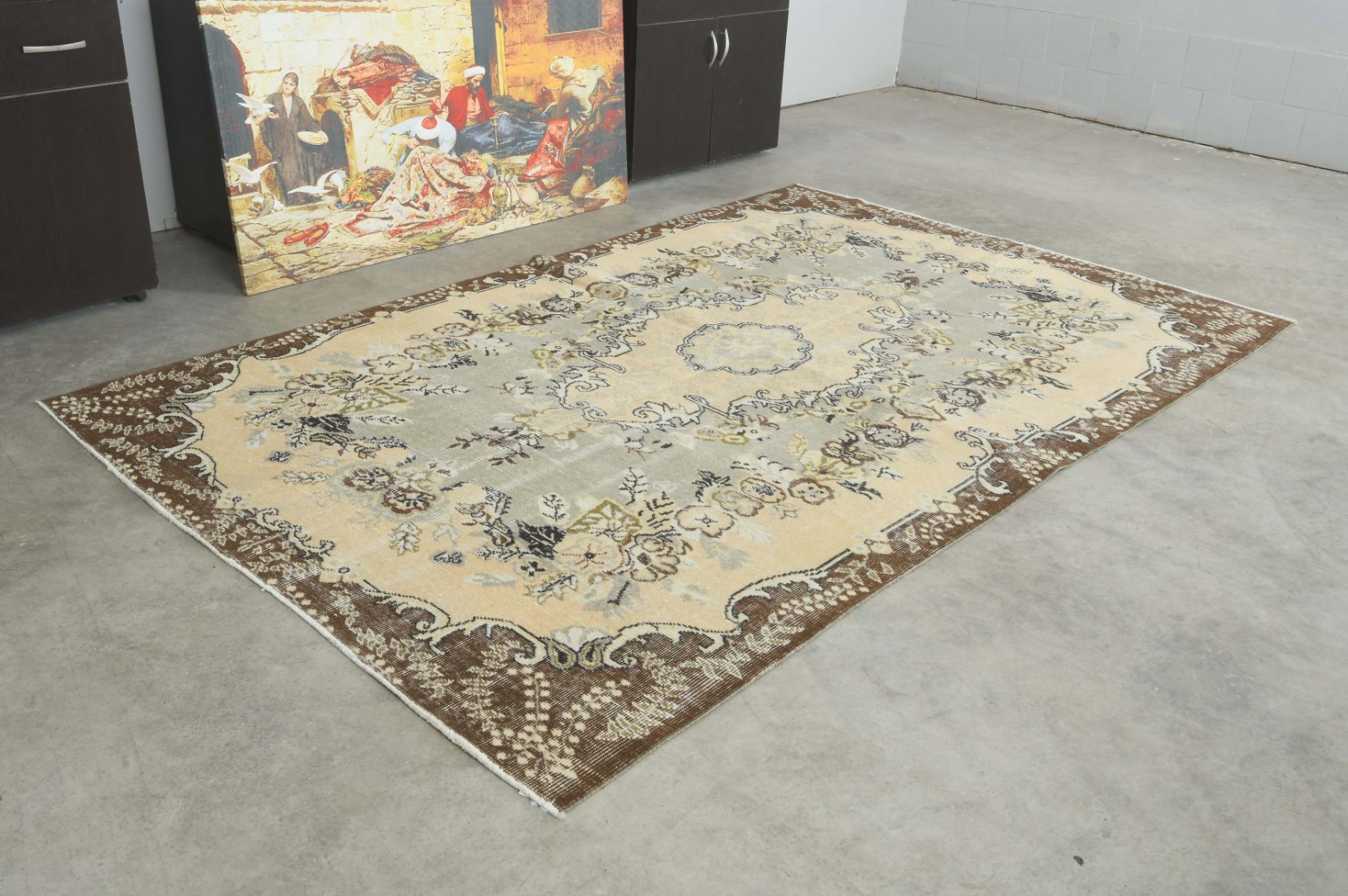 5x8 Turkish Area Rug Hand-Knotted Vintage Neutral Wool Rug Oushak Carpet,201