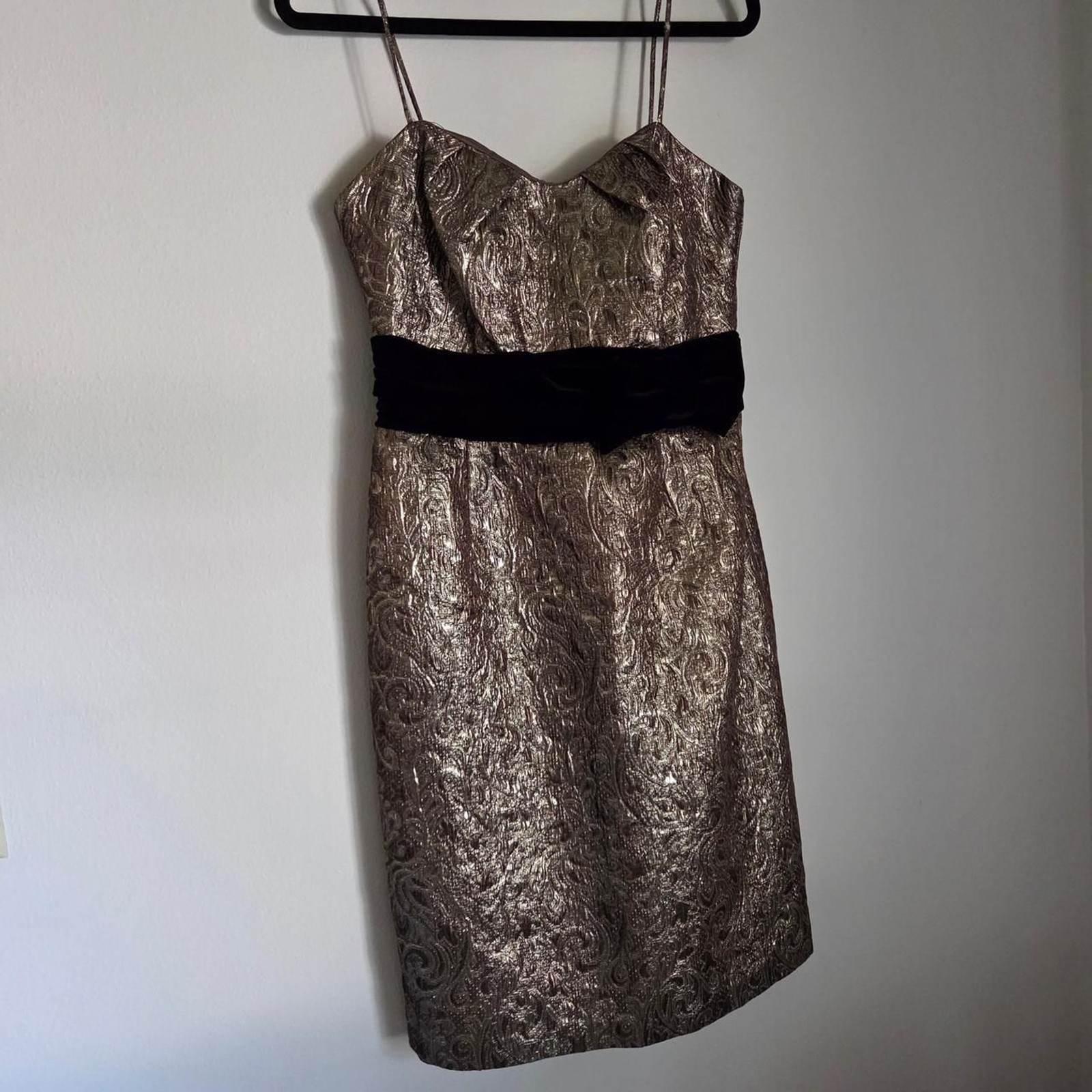 Vintage JS Collections Gold Metallic Brocade Velvet Cocktail Dress Size 8