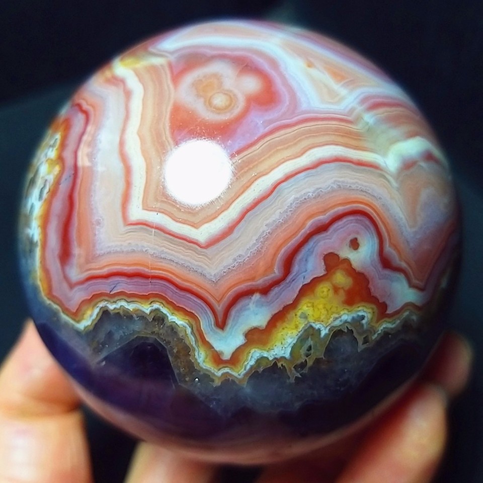 RARE 480.3G Natural Polished Banded Agate Amethyst Symbiosis stone Ball CB1700