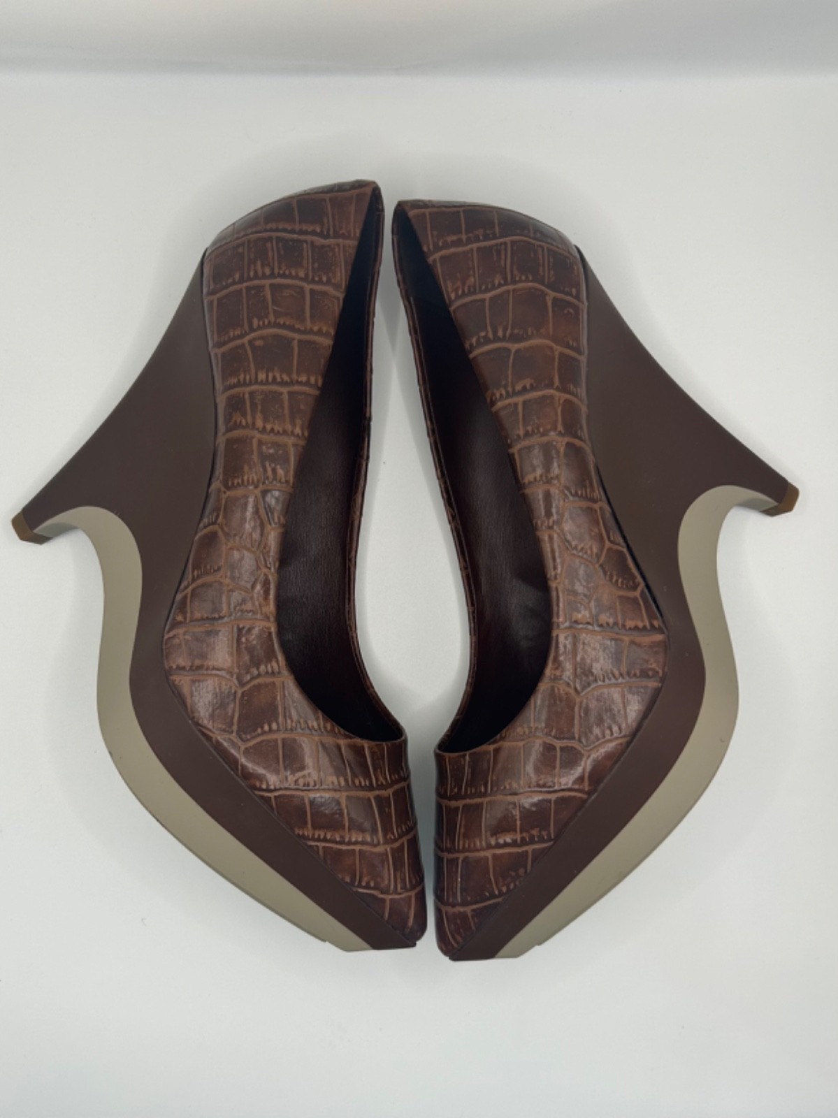 Stella McCartney Brown Croc Embossed Platform Heels Pumps Made in Italy