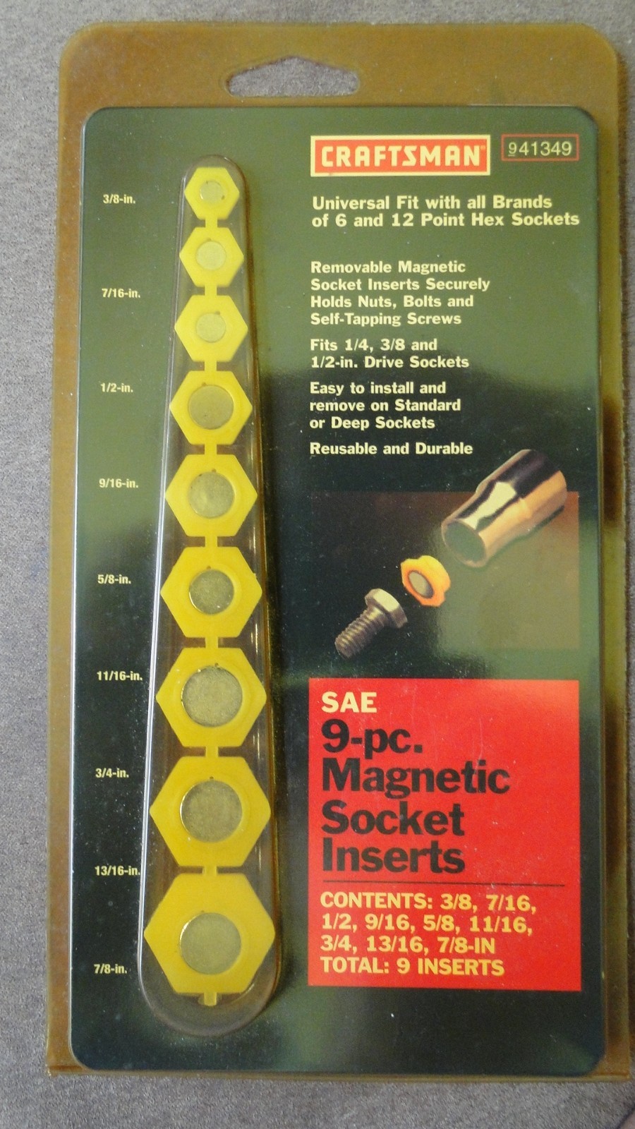 Sears Craftsman USA Nos SAE 9pc Magnetic Socket Insert Set 9 41349, nos