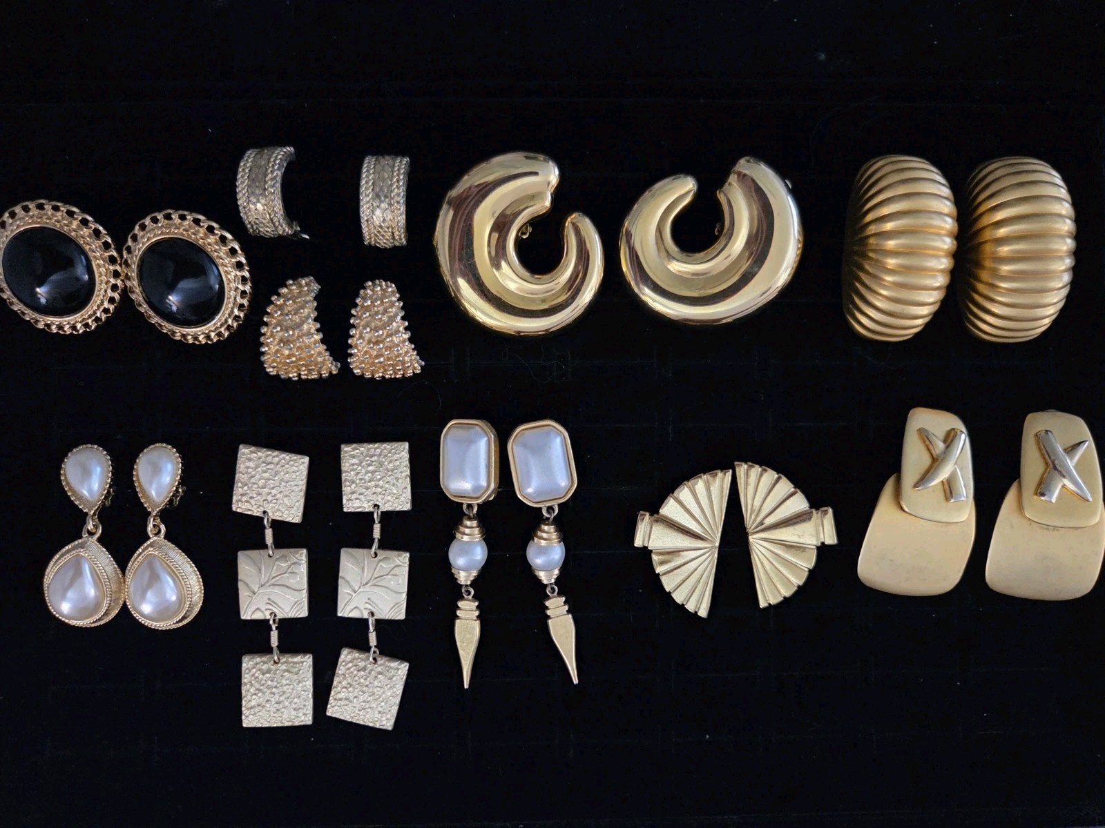Vintage Designer Earrings Lot Gold Tone Some Signed Clip On