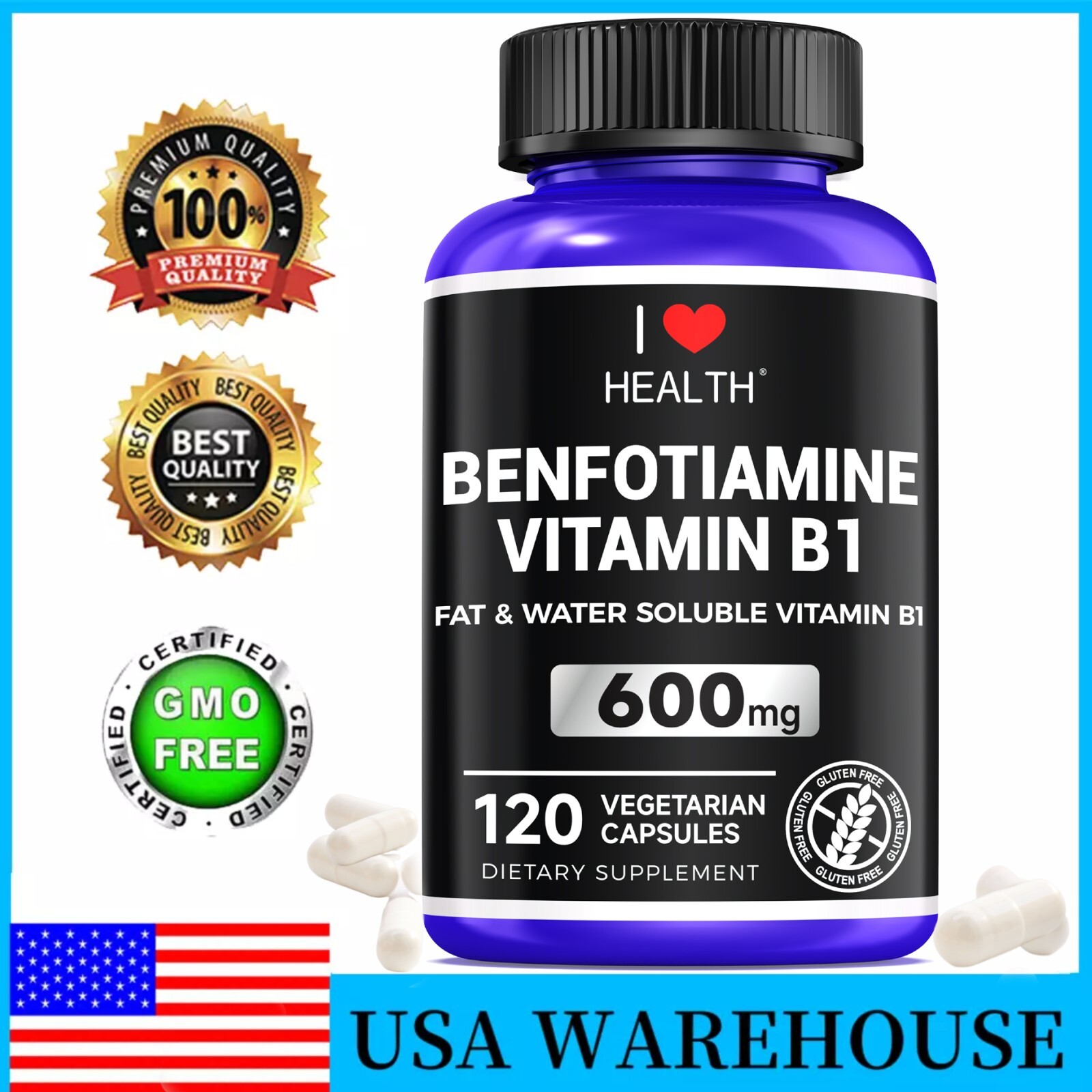 Mega Benfotiamine 600 mg, 120 capsules, a fat-soluble form of thiamine, B1 Mega Benfotiamine 600 mg, 120 capsules, a fat-soluble form of thiamine, B1