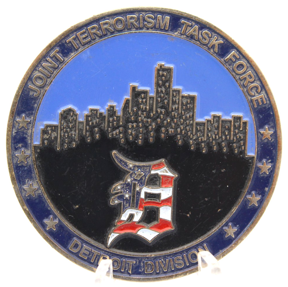 FBI Detroit JTTF Joint Terrorism Task Force Challenge Coin 1.75in Copper