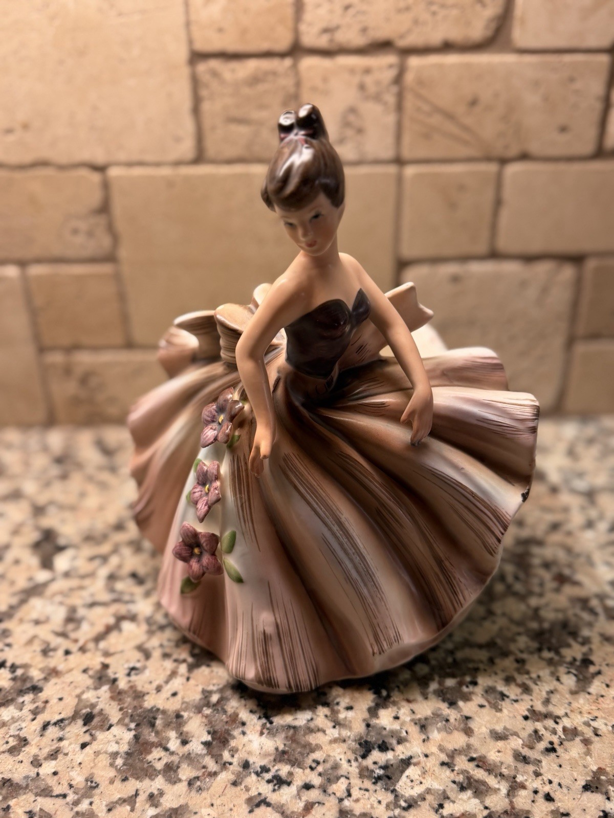 Vintage Ceramic Lefton Floral Lady Figurine Dress Bowl/Planter Brown White Pink Vintage Ceramic Lefton Floral Lady Figurine Dress Bowl/Planter Brown White Pink