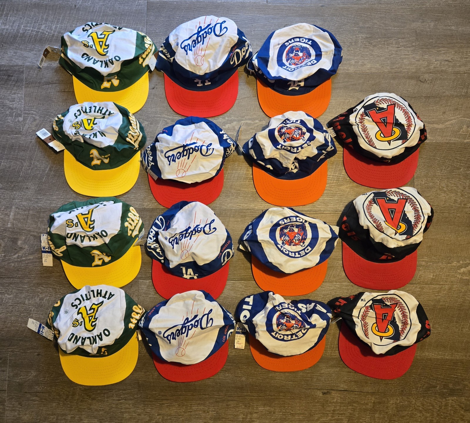 Vintage 1980s MLB Dodgers Angels A\'s and Tigers Painter\'s Cap Hat Lot Of 15 NOS
