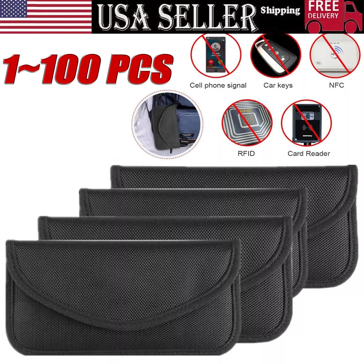 NEW Faraday Bag Cell Phone Wallet Blocker Radiation Signal Shielding Case Lot