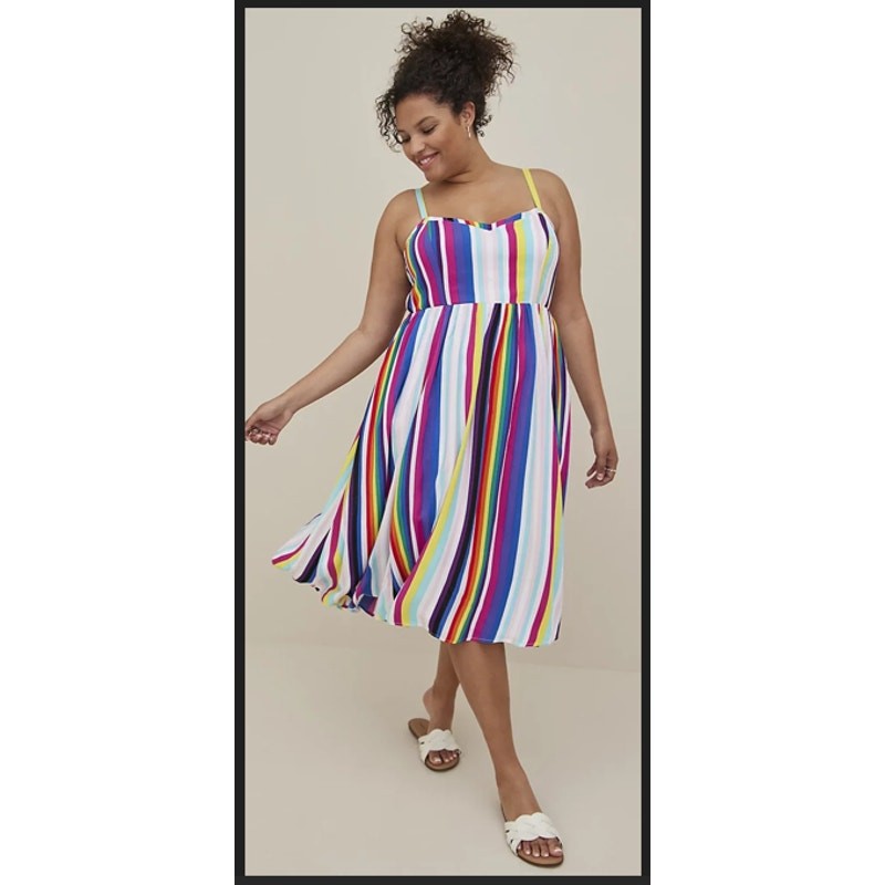 TORRID Rainbow Stripe Midi Sundress Womens 2 2X NWOT Pockets Smocked Back Cami