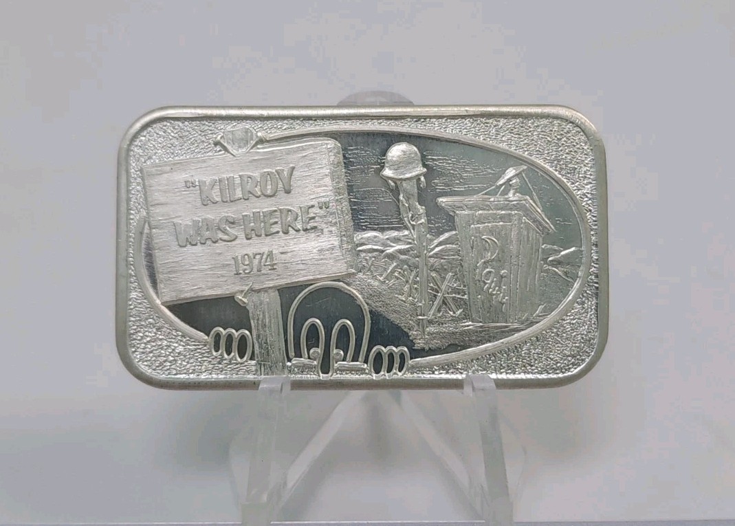 Vintage 1974 USSC Kilroy Was Here 1 Troy Oz 999 Fine Silver Bar Serial #1943 Vintage 1974 USSC Kilroy Was Here 1 Troy Oz 999 Fine Silver Bar Serial #1943