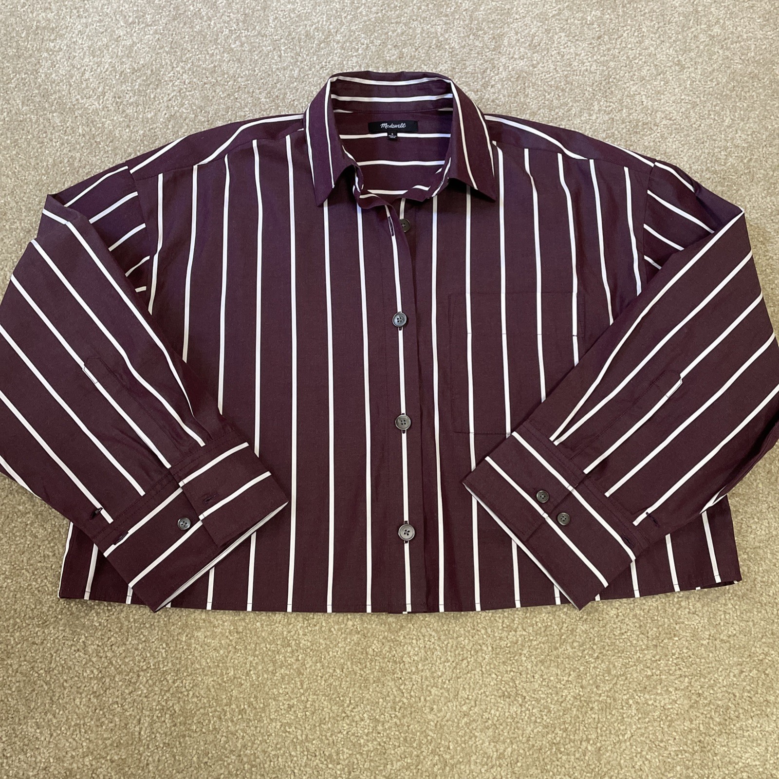 MADEWELL Women’s Crop Button Up-Plum/White Stripe- Size Small MADEWELL Women’s Crop Button Up-Plum/White Stripe- Size Small