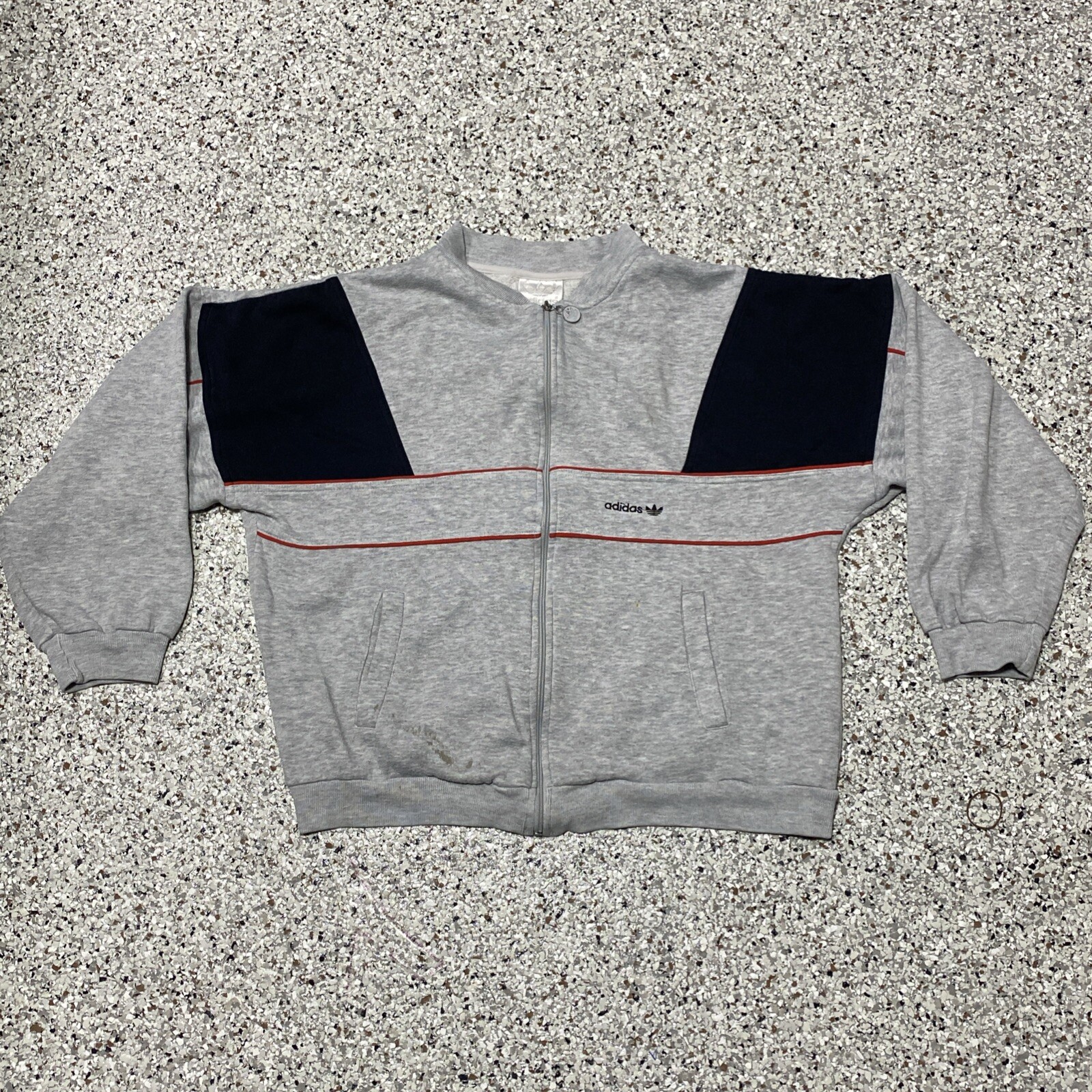 VTG 80\'s Adidas Embroidered Logo Black, Grey, & Red Zip Up Jacket Size L Large VTG 80\'s Adidas Embroidered Logo Black, Grey, & Red Zip Up Jacket Size L Large