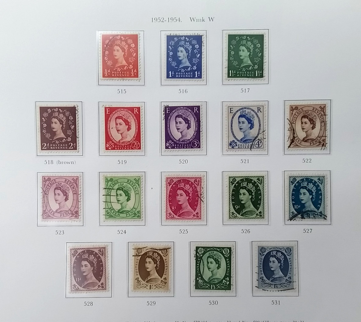 Great Britain 1952-53 QE11 set of 17 plus Crowing set of 4 used Great Britain 1952-53 QE11 set of 17 plus Crowing set of 4 used
