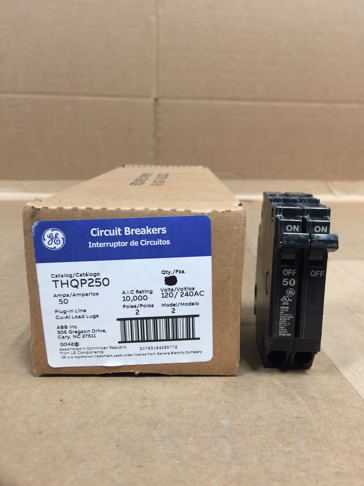 NEW GE THQP250 TYPE THQP 50A 120V PLUG IN BREAKER FREE 2 DAY AIR HOUSTON STOCK