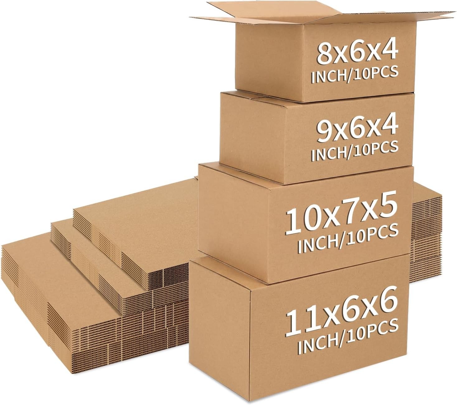40-Pack Corrugated Cardboard Shipping Boxes in Various Sizes 11x6x6 to 8x6x4