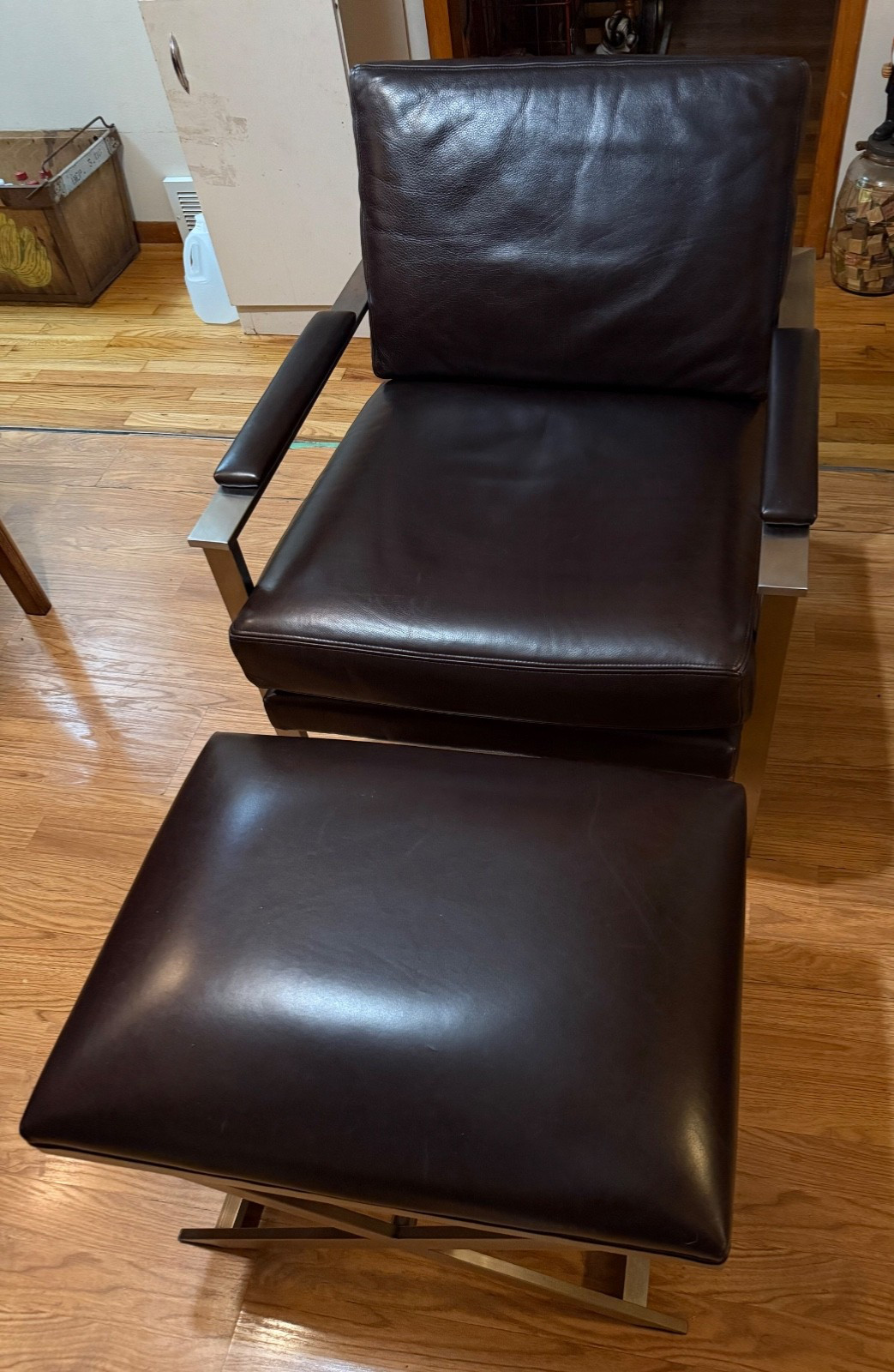 Ethan Allen / Jericho Leather Mid Century Style Leather Chair w/ Stool Ethan Allen / Jericho Leather Mid Century Style Leather Chair w/ Stool