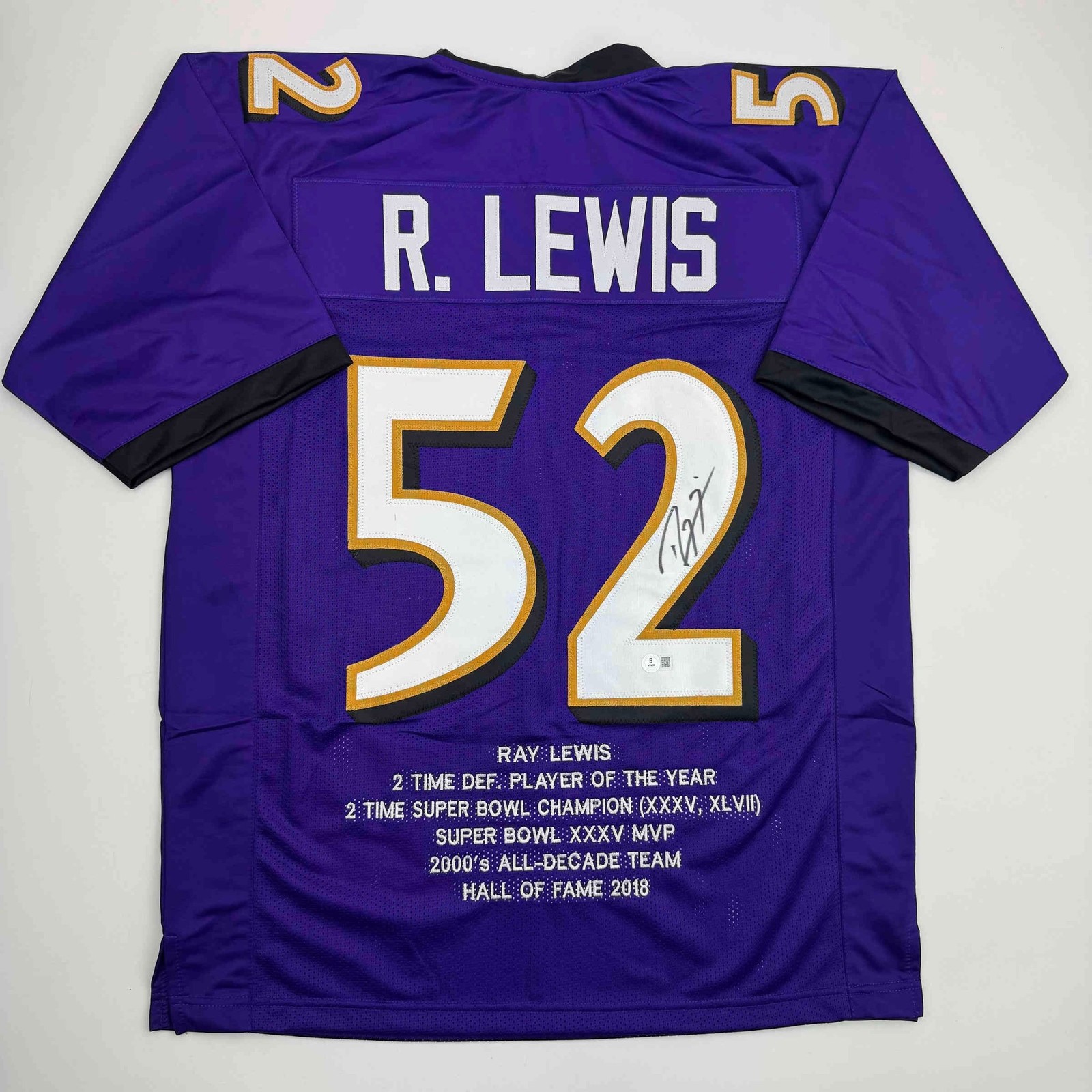 Autographed/Signed Ray Lewis Baltimore Purple Stat Jersey Beckett COA Autographed/Signed Ray Lewis Baltimore Purple Stat Jersey Beckett COA