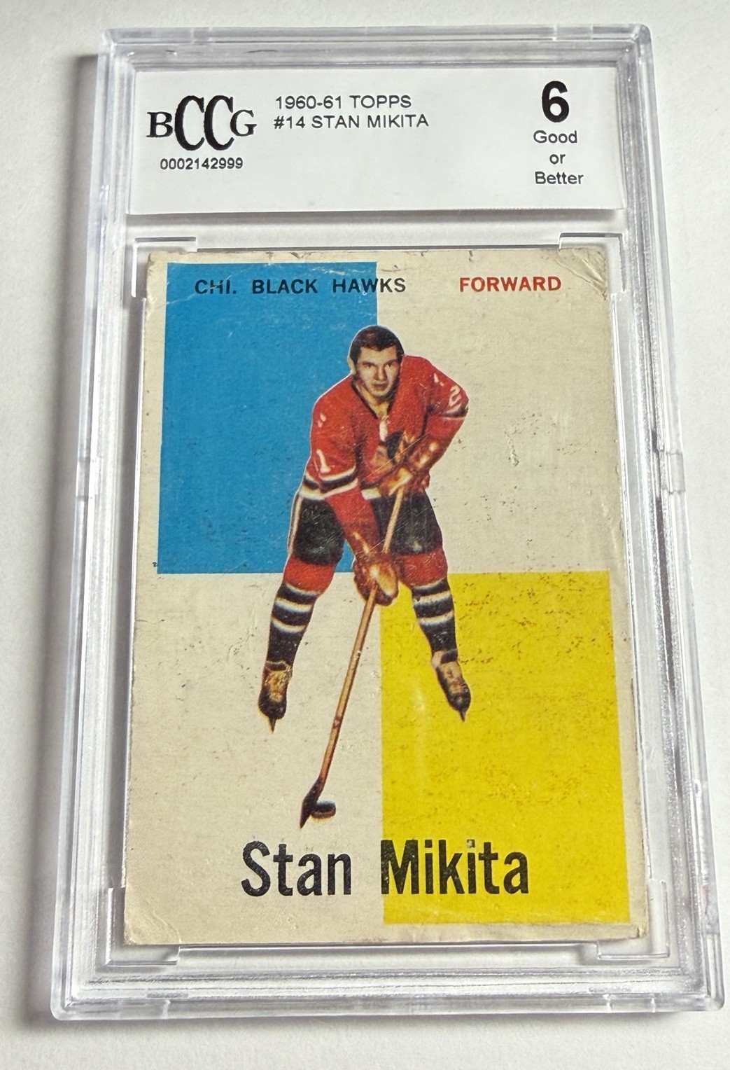 1960-61 Topps #14 Stan Mikita Chicago Blackhawks Rookie Card BCCG 6 1960-61 Topps #14 Stan Mikita Chicago Blackhawks Rookie Card BCCG 6