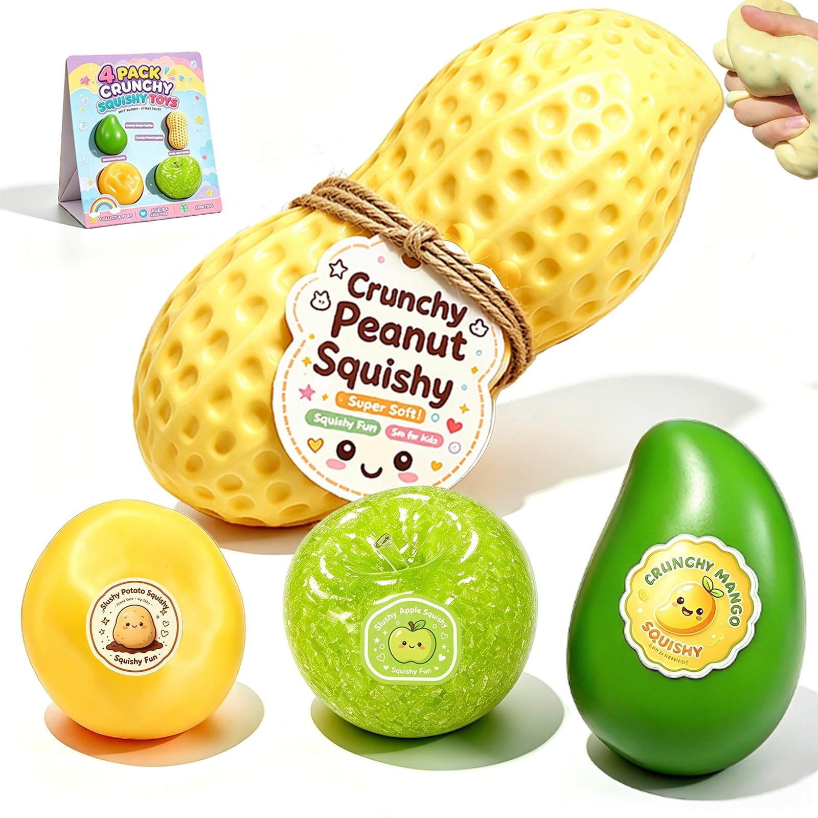 4PC Crunchy Squishy Stress Relief Toys, Sensory Fidget Balls, Food-Themed Fun