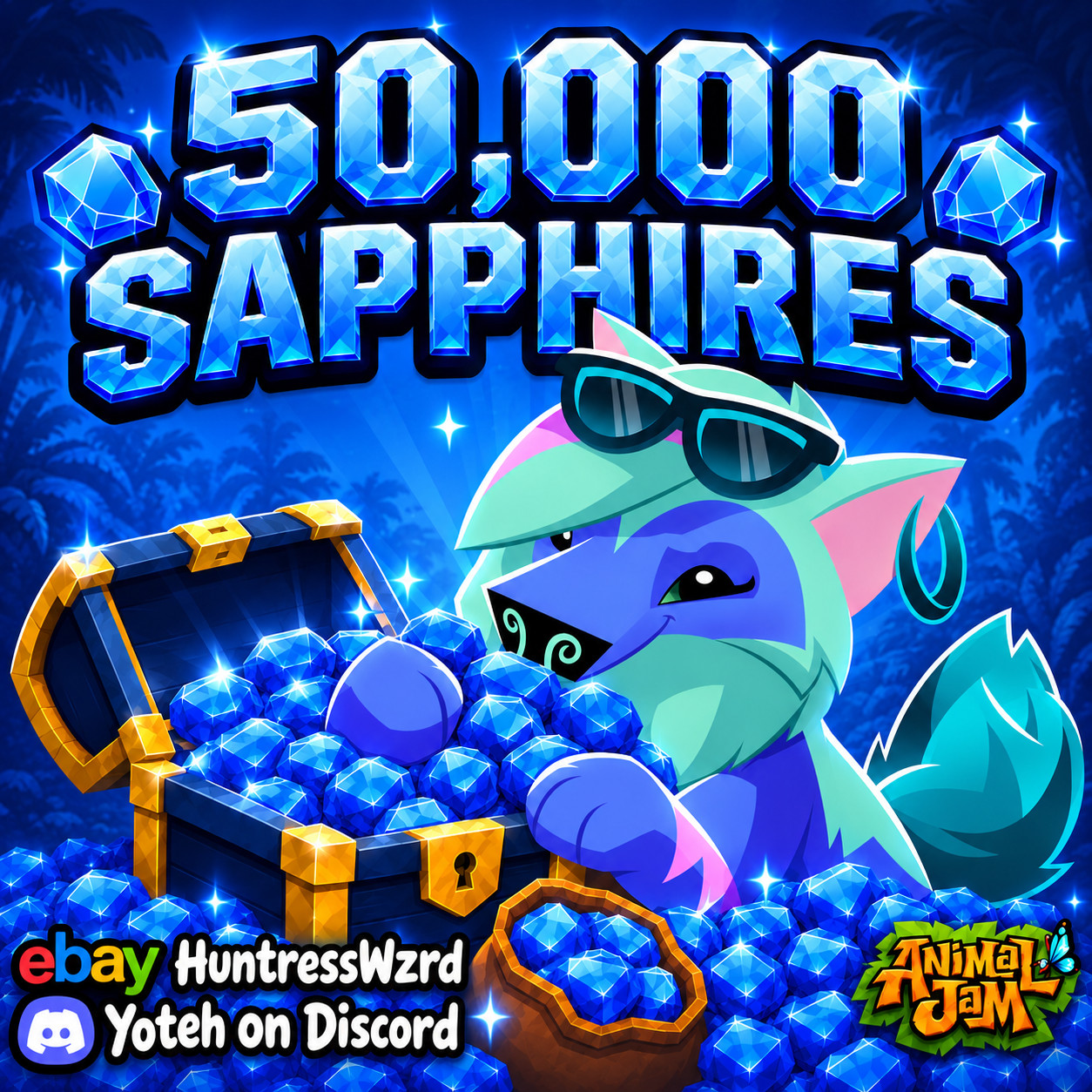 AJPW | 50,000 Sapphires | Fast Delivery | 100% Trusted | Animal Jam Play Wild
