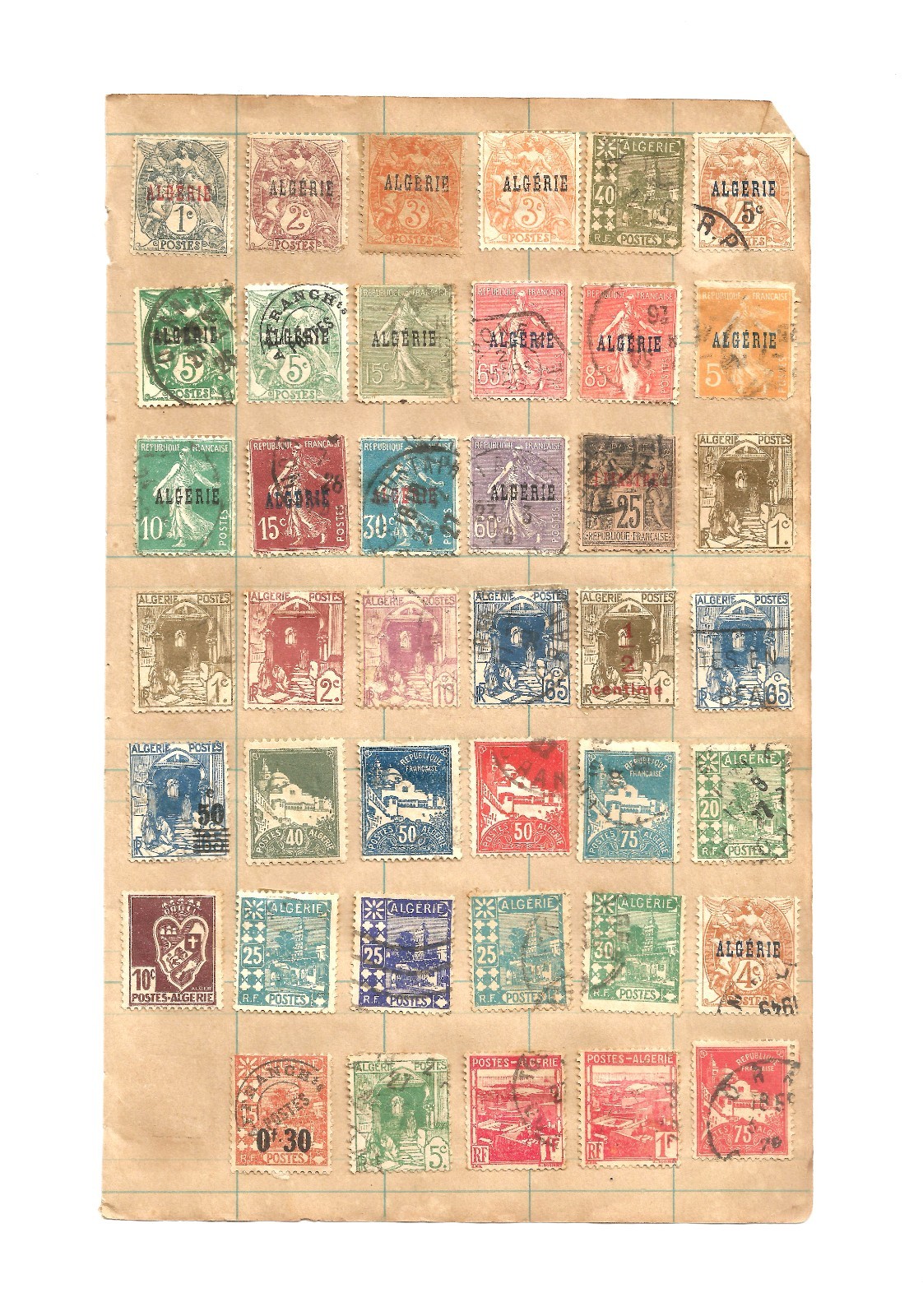 Algeria Lot – 41 Vintage Stamps French Colonial Era Mixed Denoms Used