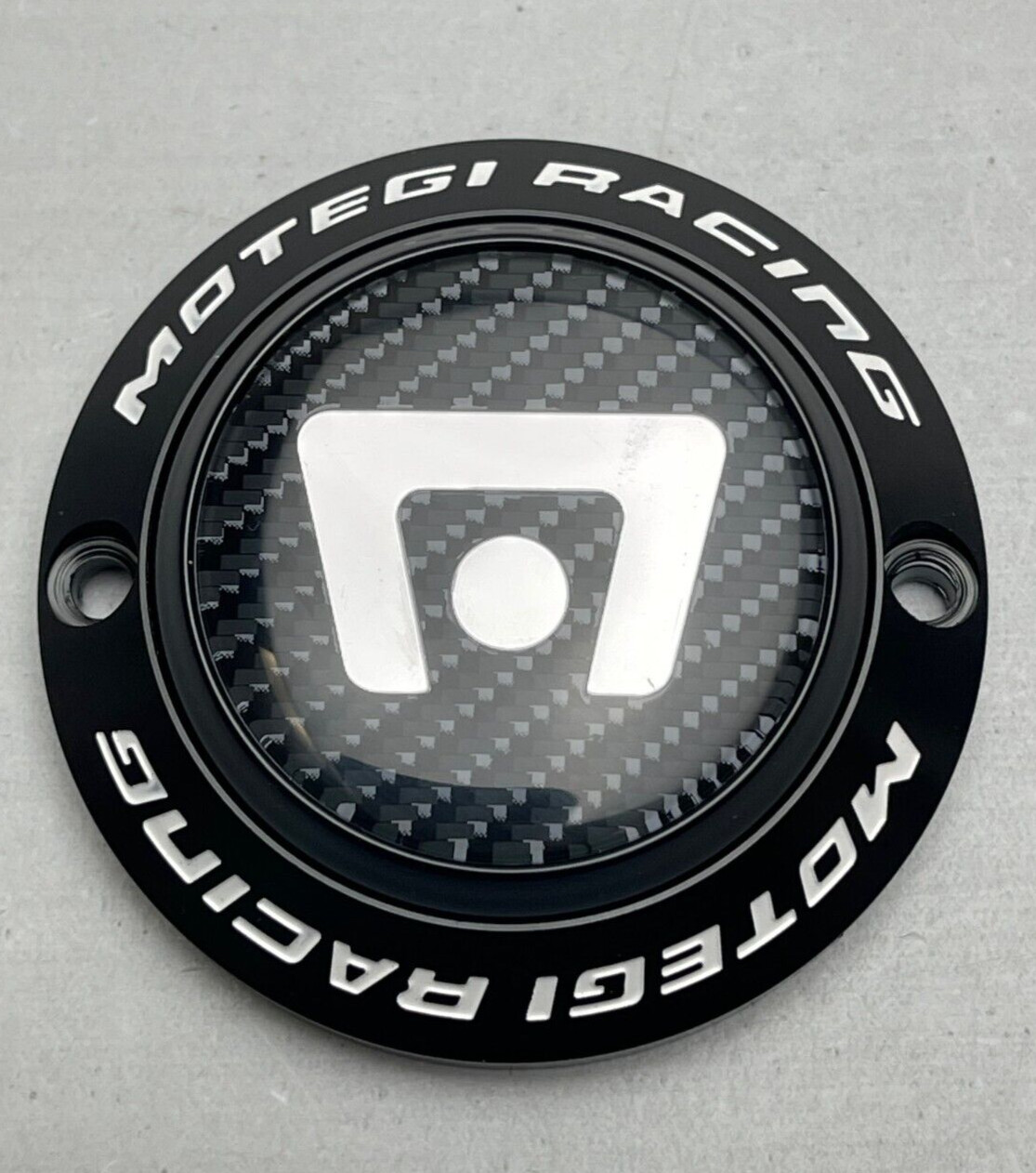 USED Motegi Racing Black W/Carbon Logo Wheel Center Cap NO SCREWS MRC65S1S1W