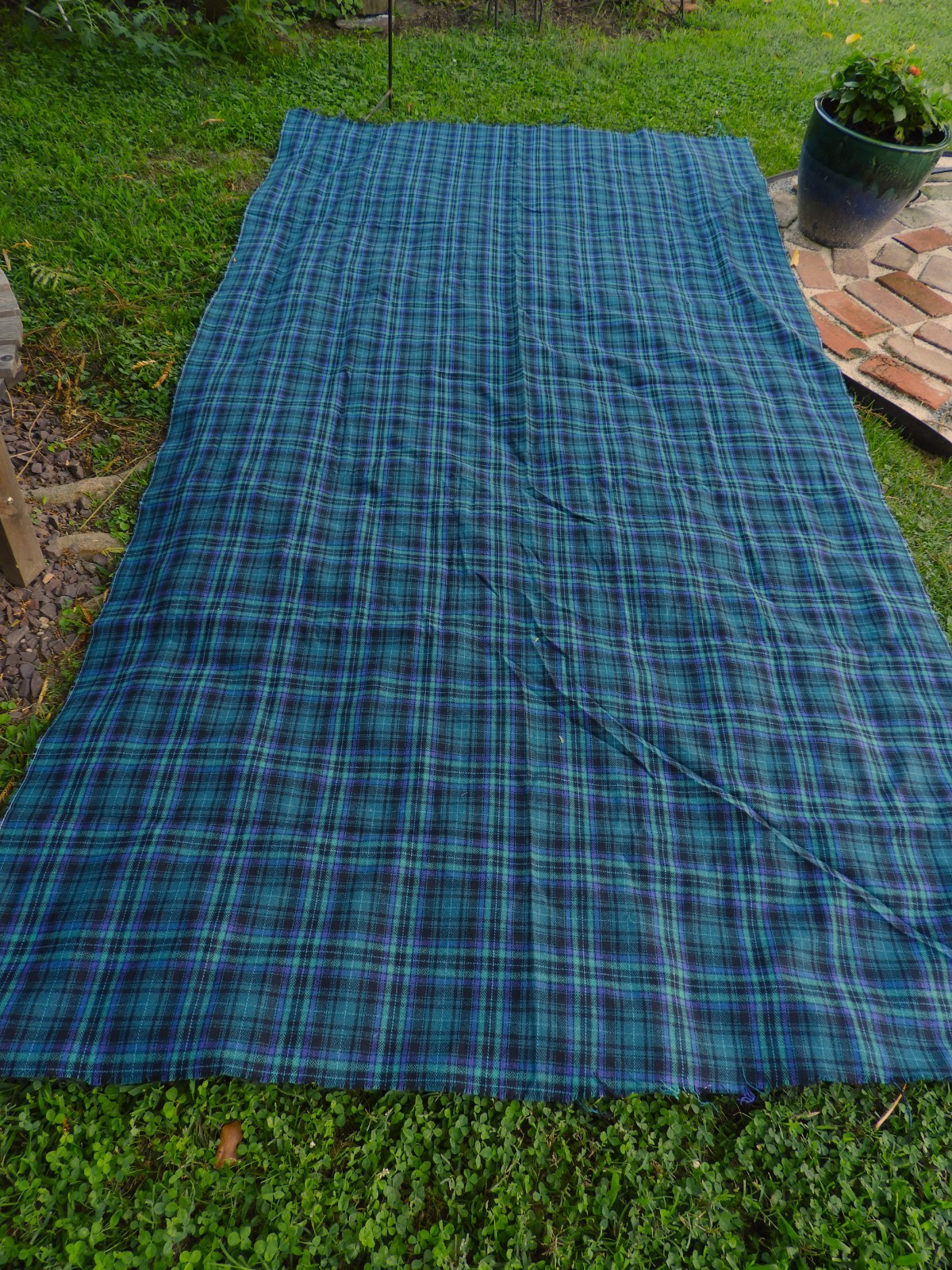 Vtg Wool Aqua Purple & Black Tartan Plaid Fabric Thin|Light Weight by Yard