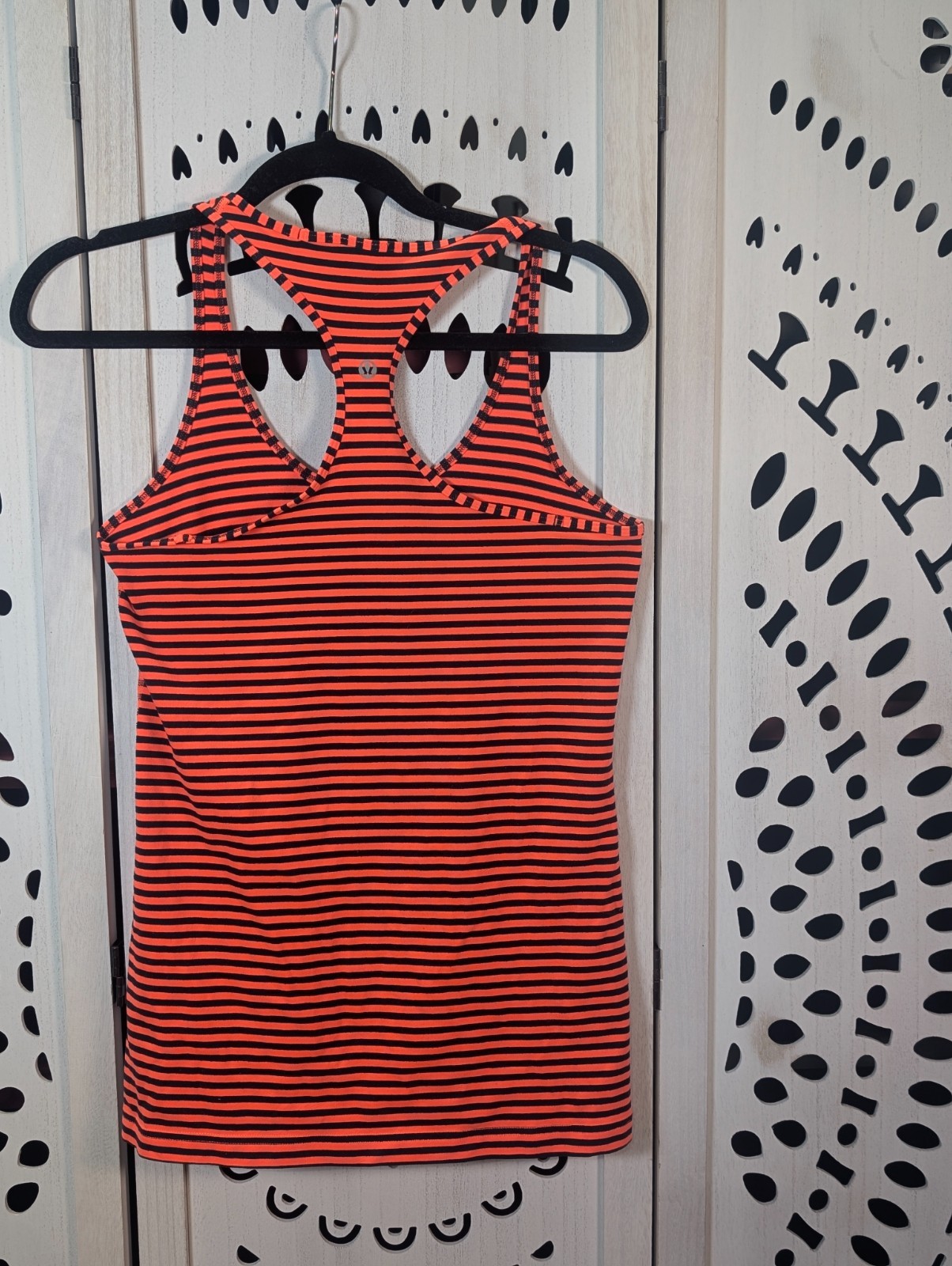 Lululemon Orange Black Racerback Athletic Striped Stretch Tank Top Size Small Lululemon Orange Black Racerback Athletic Striped Stretch Tank Top Size Small