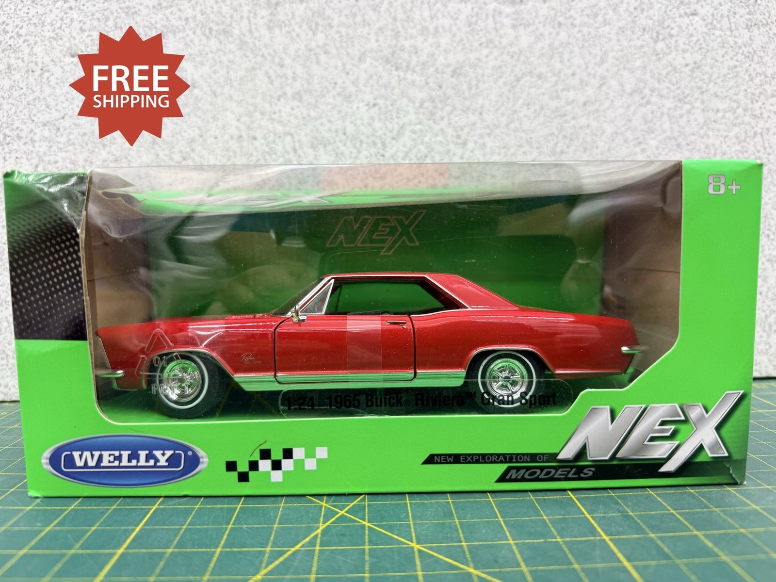 WELLY NEX 1:24 Scale 1965 Buick Riviera Gran Sport Diecast Model Car 24072W-RED WELLY NEX 1:24 Scale 1965 Buick Riviera Gran Sport Diecast Model Car 24072W-RED