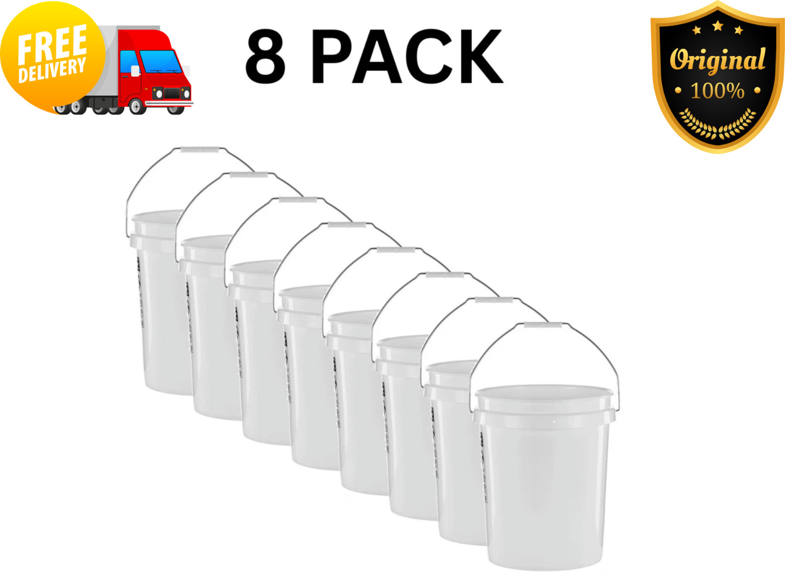 8 Pack United Solutions 5 Gallon Utility Bucket with Comfort Handle Pail