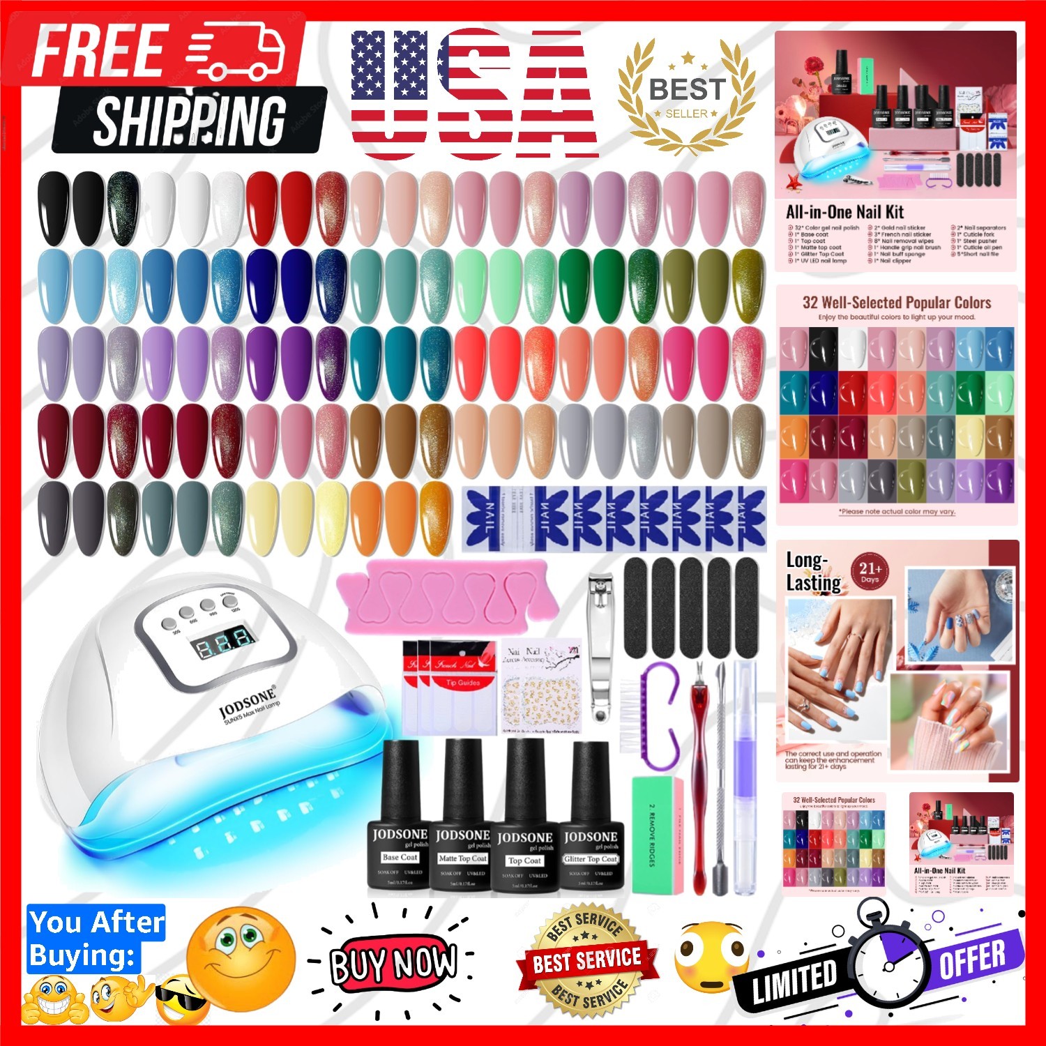 Complete Gel Nail Kit with 32 Colors and Fast UV Light - Salon-Quality at Home