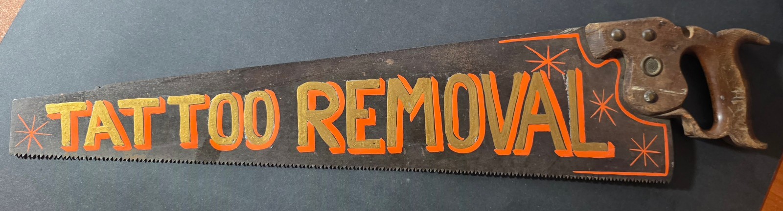 Vintage Henry Disston & Sons, Hand Painted By Tom Ball Tattoo Removal, Hand Saw.