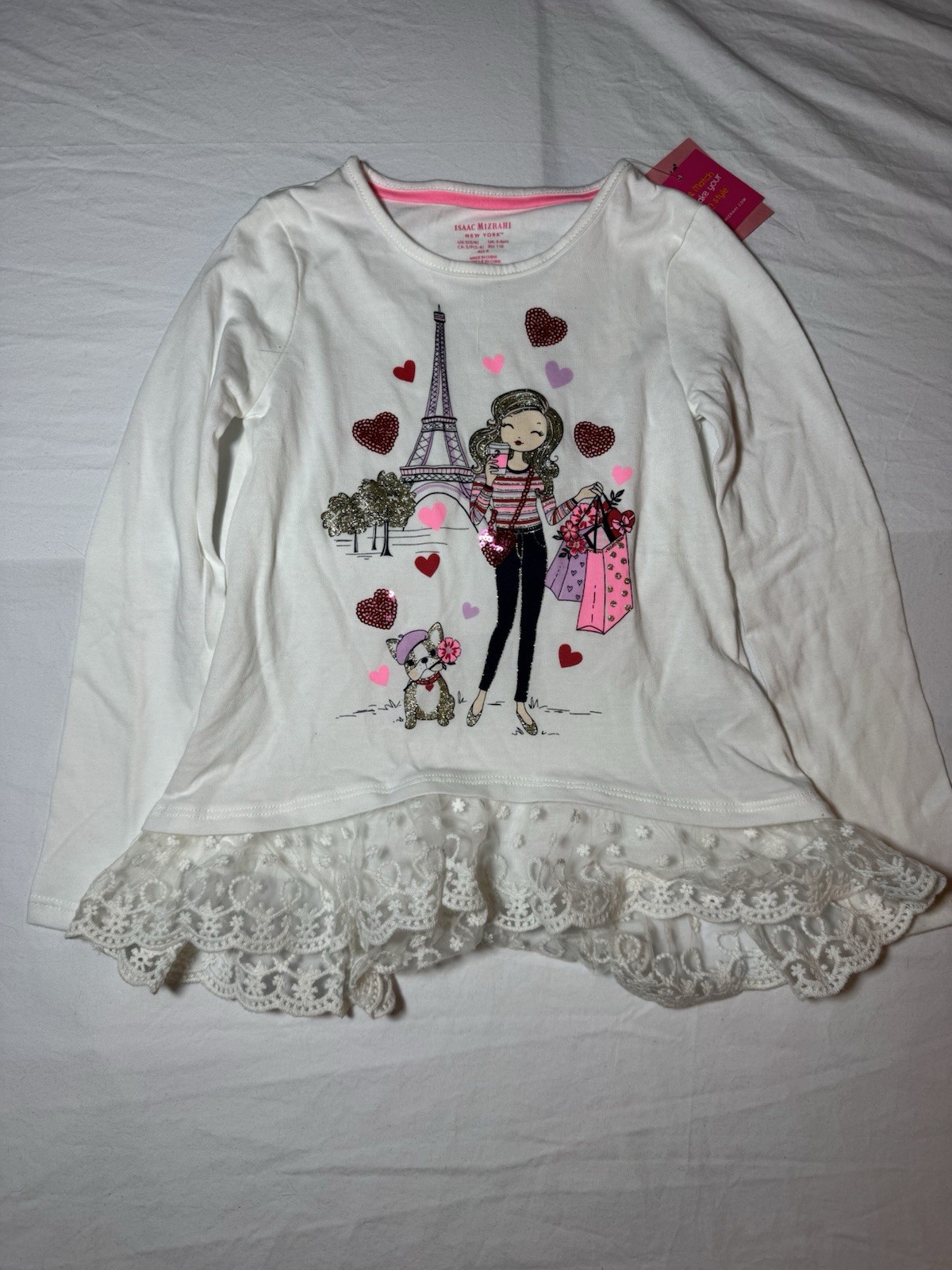 Girls Long Sleeve Shirt Size 5/6 Sequin Hearts Eiffel Tower NWT