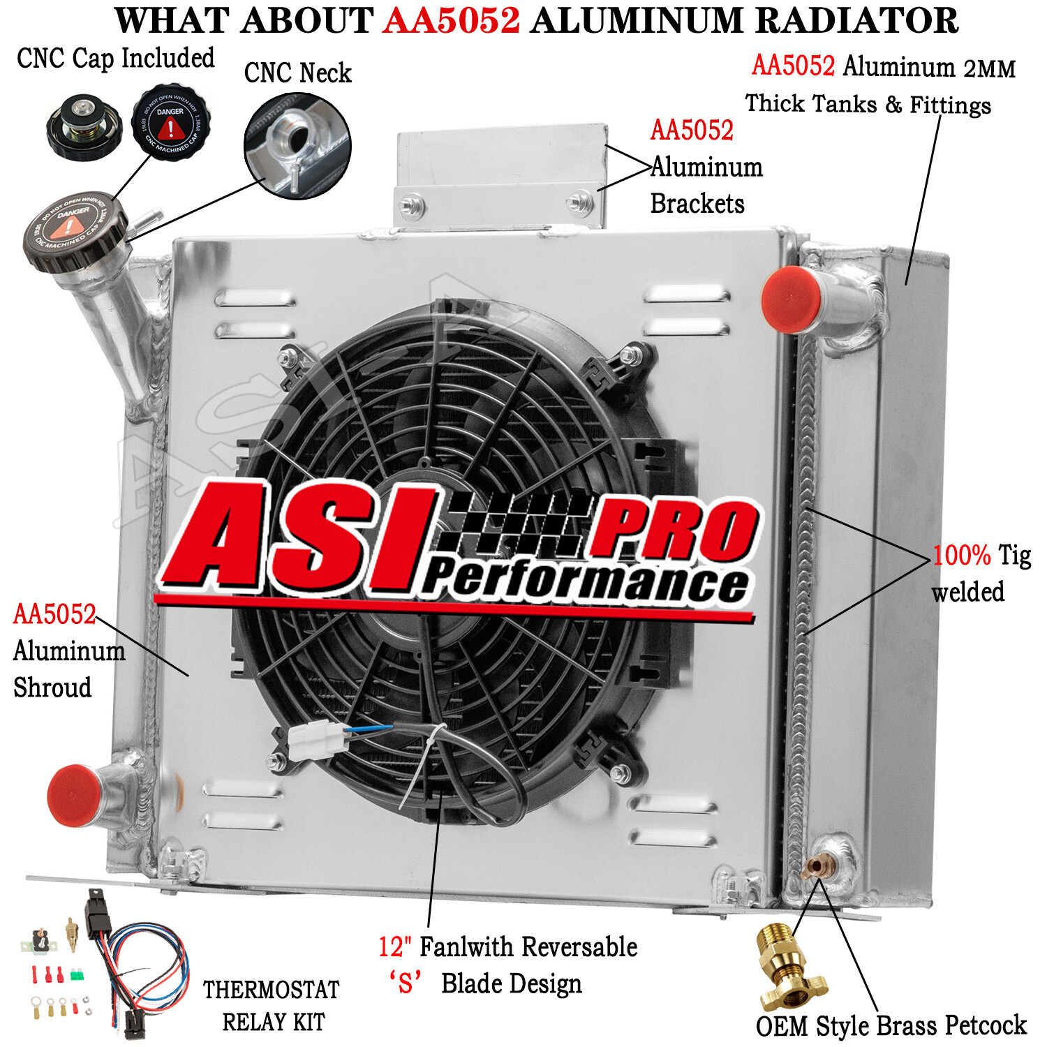 2 Row Radiator Shroud Fan For 1982-94 Ford Ranger Compact Truck GM V8 Conversion