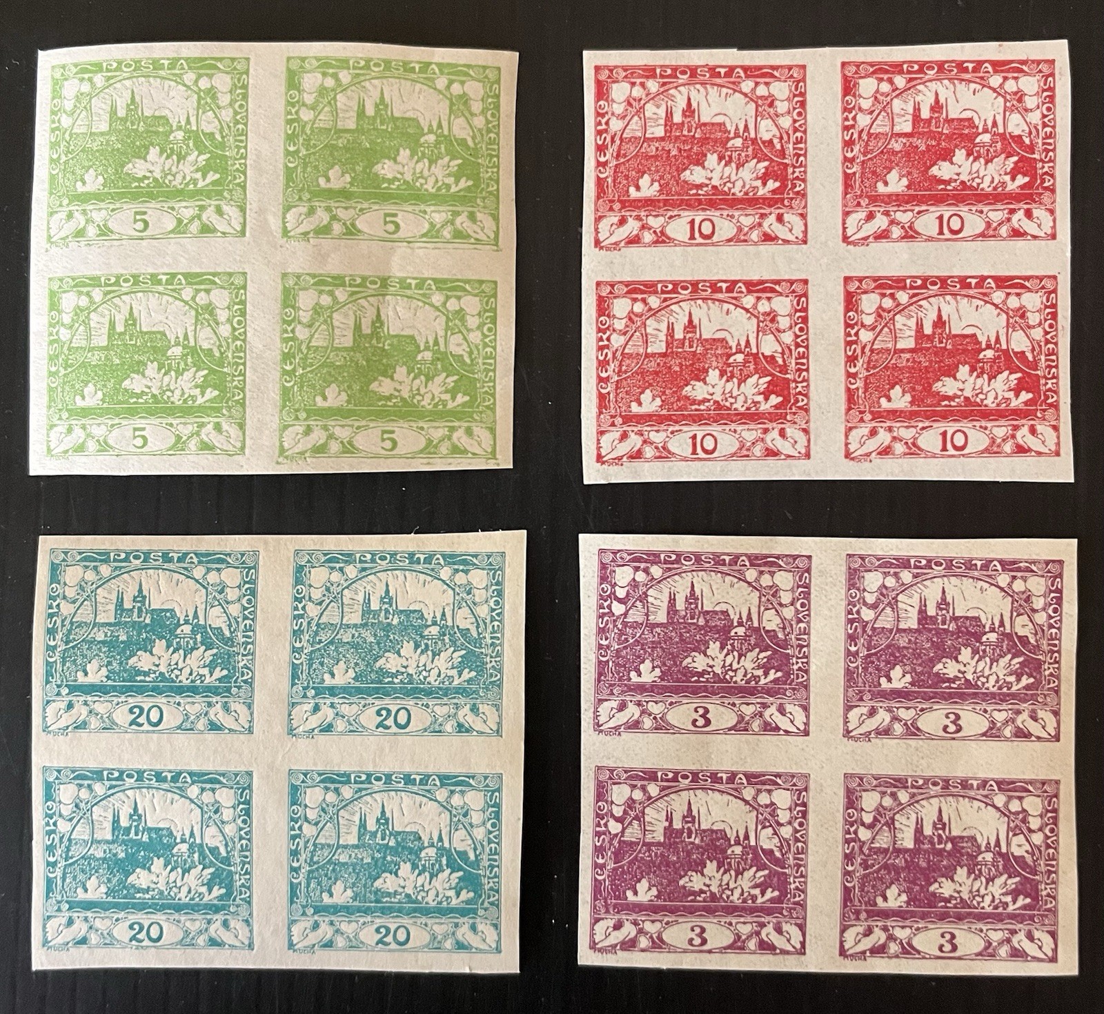 CZECHOSLOVAKIA - 1918,  12 Imperforated Blocks - MNH