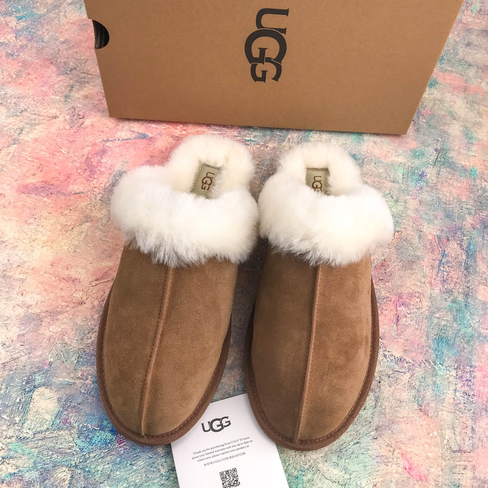 UGG Scuffette II Chestnut Slip On Sheepskin W Wool Flat Women\'s Slippers US6-11