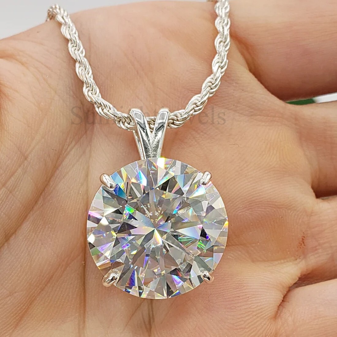 RARE 7.50 Ct Certified Off White Treated Diamond Solitaire Pendant in 925 Silver