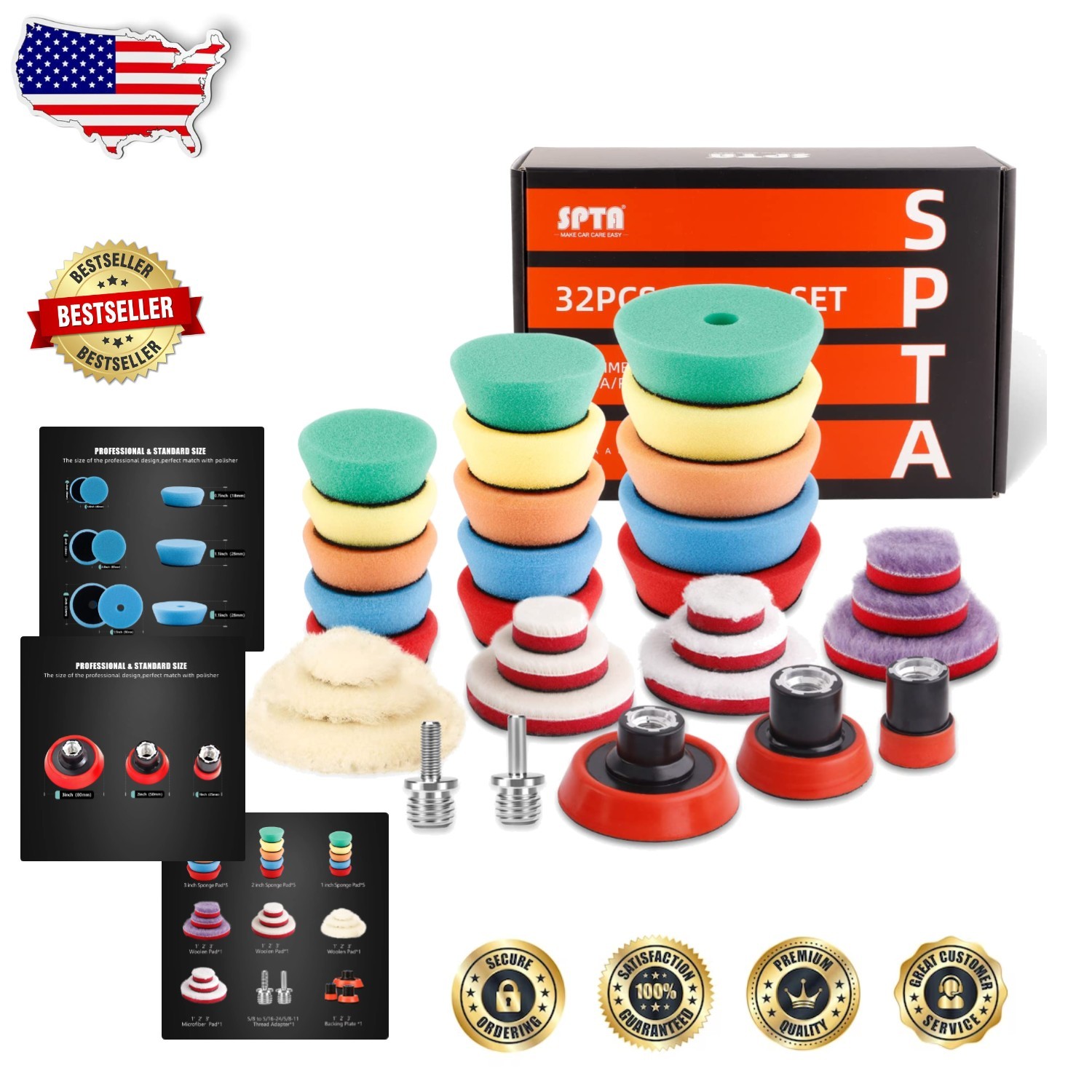 Pro 29pc Car Polishing Pad Kit - Reusable Wool & Sponge Buffing - 5/8-11