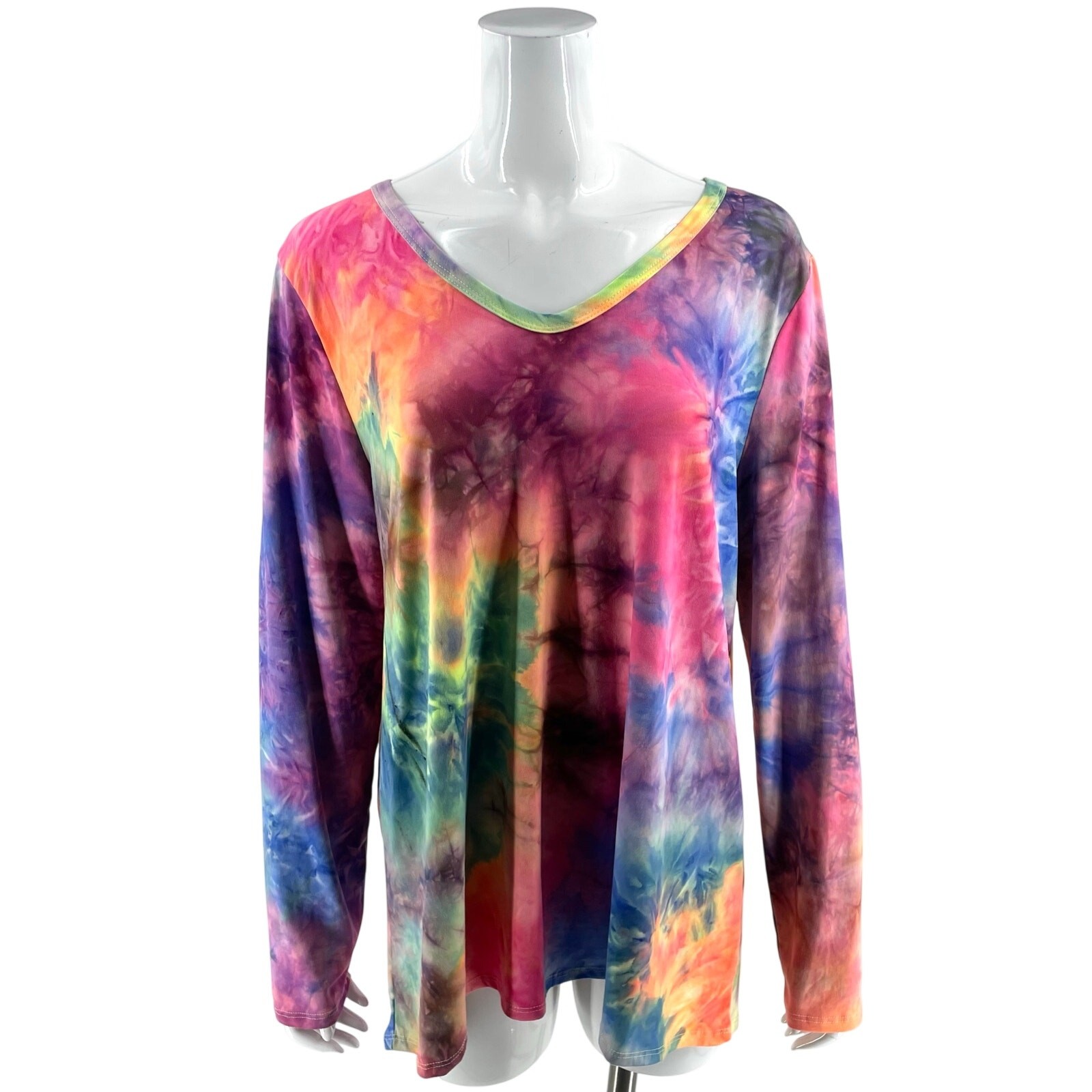 Bibi Womens Top Large Colorful Tie Dye Long Sleeve Stretch Knit Tee Shirt NEW Bibi Womens Top Large Colorful Tie Dye Long Sleeve Stretch Knit Tee Shirt NEW