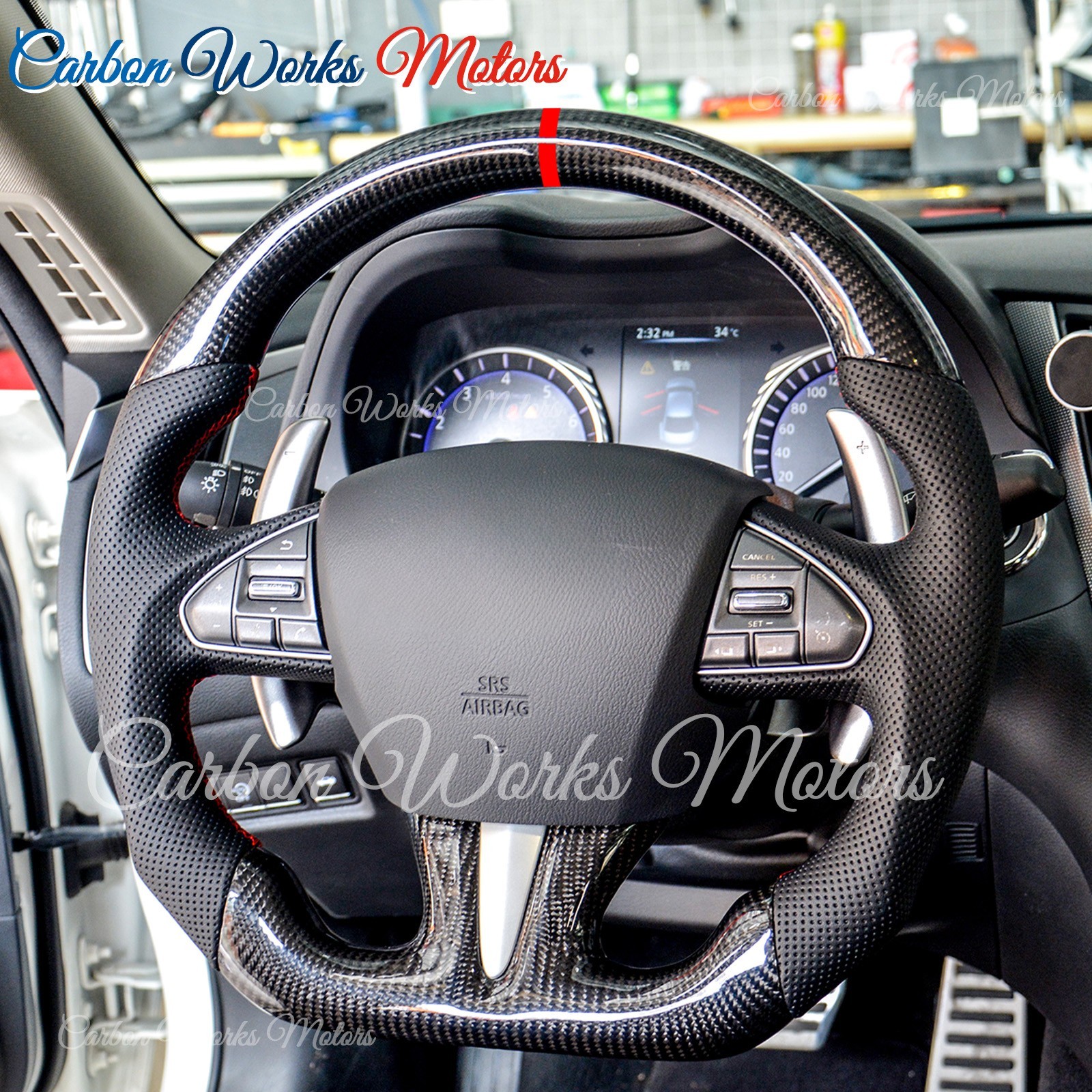 Real Carbon Fiber Steering Wheel For Infiniti Q50 2014-2017 N/Heated,Plug & Play Real Carbon Fiber Steering Wheel For Infiniti Q50 2014-2017 N/Heated,Plug & Play