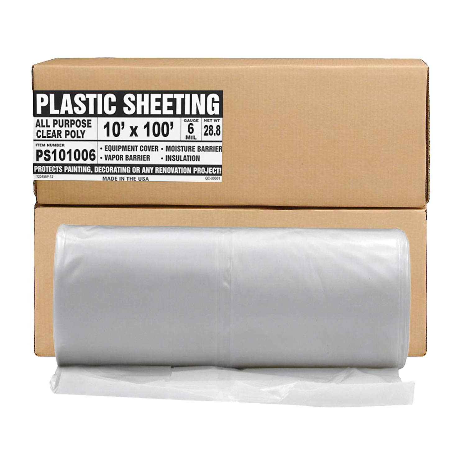 Plastic Sheeting - 10' X 100', 6 MIL Heavy Duty Gauge - Clear Vapor and Moisture