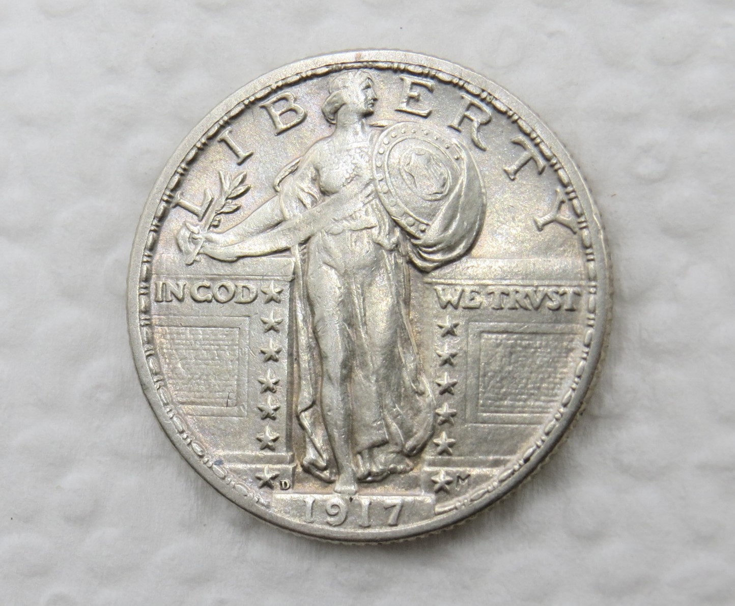 1917 D Type 2 Standing Liberty Quarter - AU / UNC - Scarce Date 90% Silver Coin