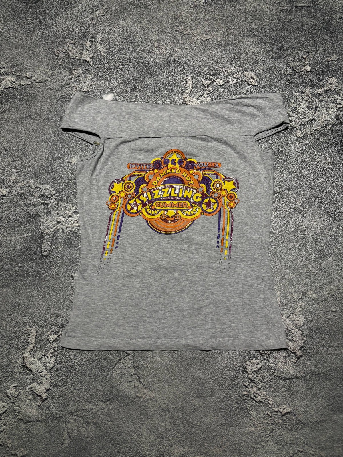 Vintage D&G Dolce & Gabbana Off Shoulder Top Shirt Graphic Grey Womens S ITierre