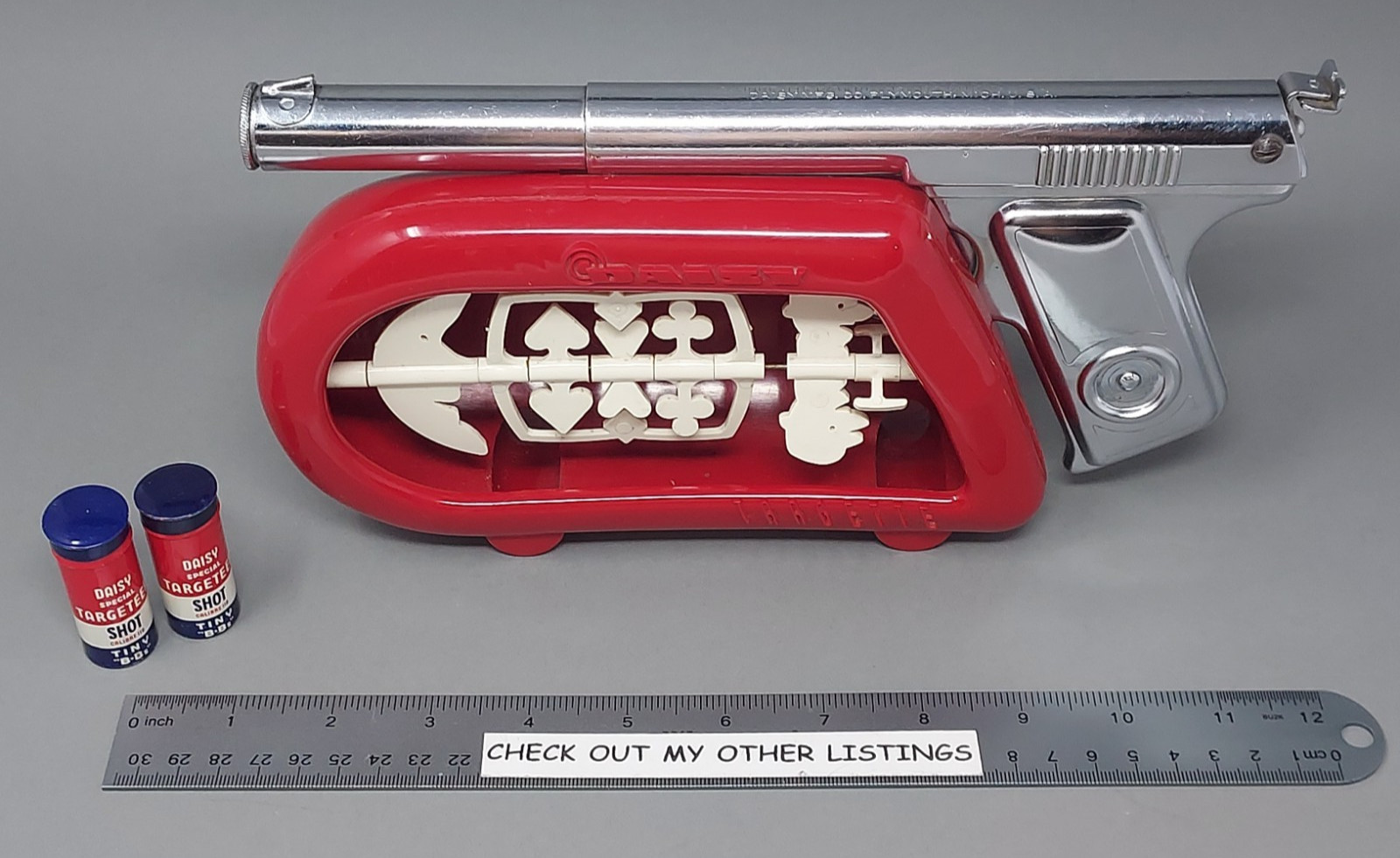 Vtg Daisy 118 Targeteer BB Gun Pistol & Targette Target + 2 Tins of Shot